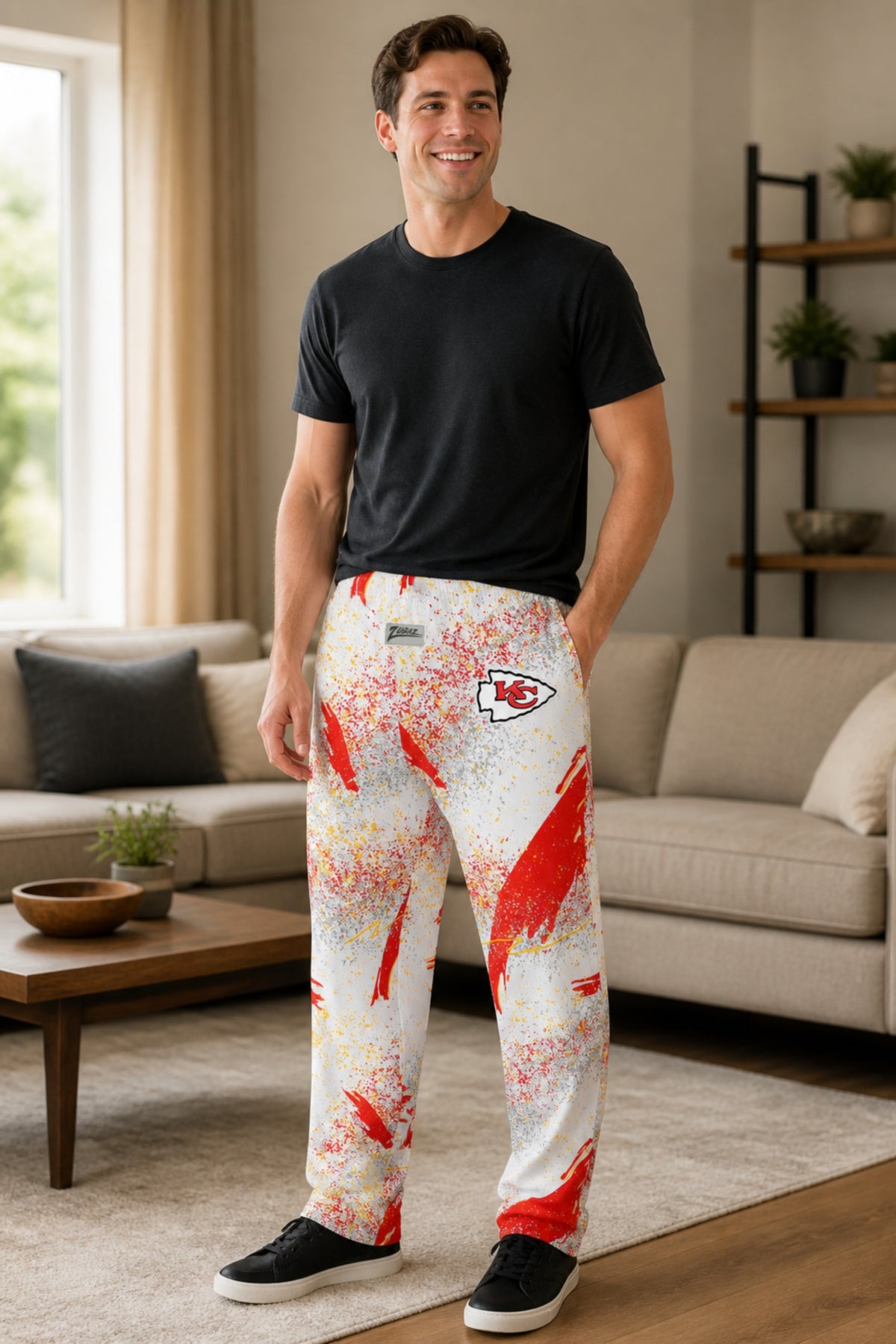 Zubaz NFL Kansas City Chiefs Adult Unisex 3 Color Confetti Z88 Screen Print Pants