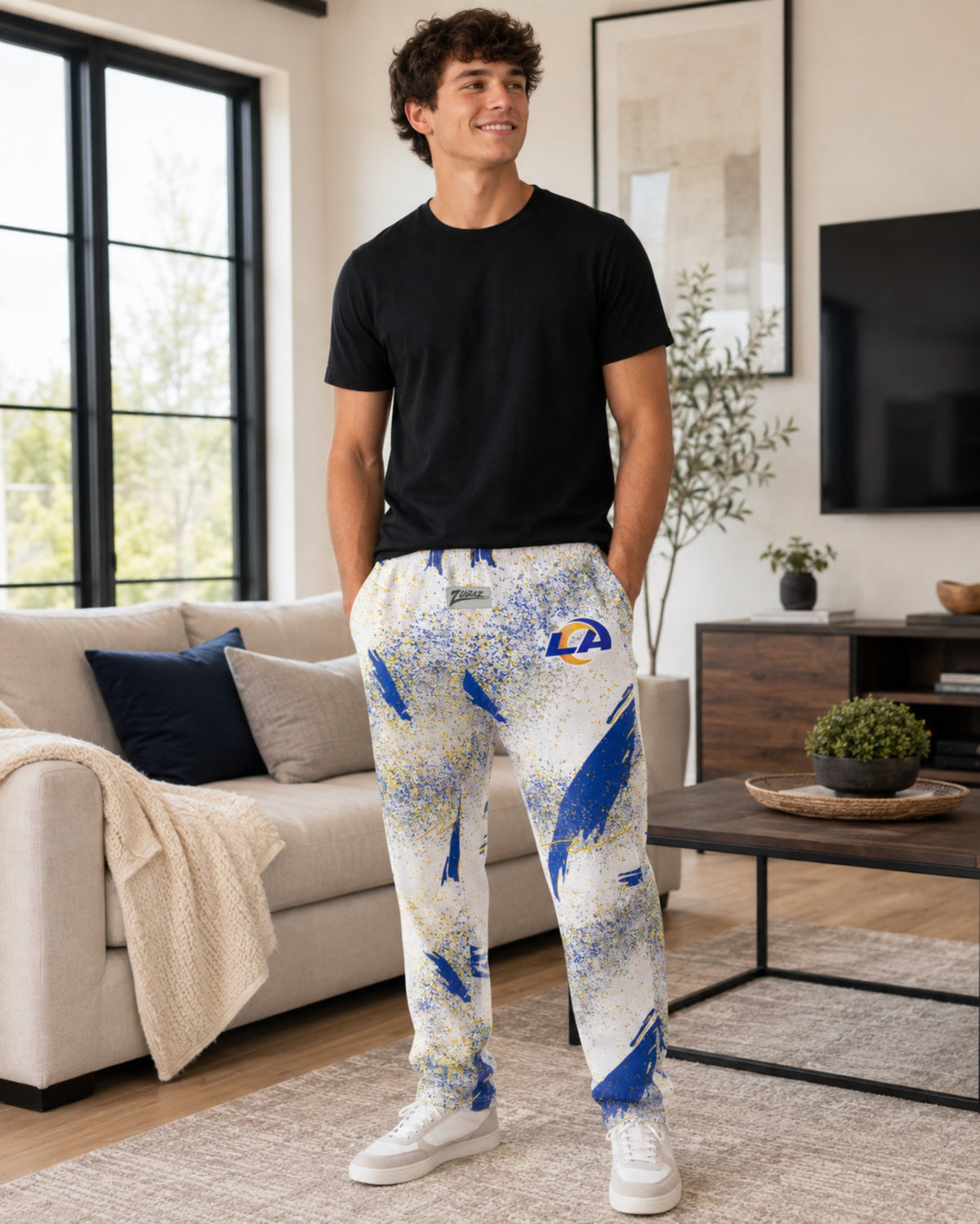 Zubaz NFL Los Angeles Rams Adult Unisex 3 Color Confetti Z88 Screen Print Pants