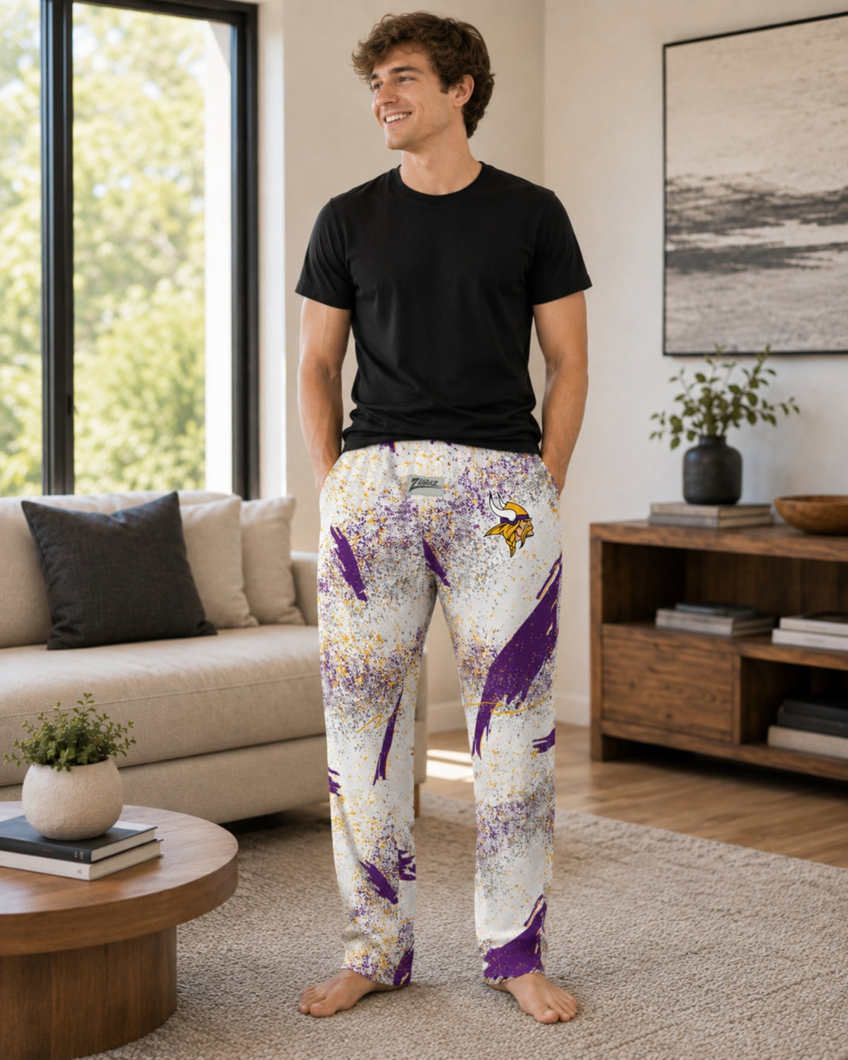 Zubaz NFL Minnesota Vikings Adult Unisex 3 Color Confetti Z88 Screen Print Pants