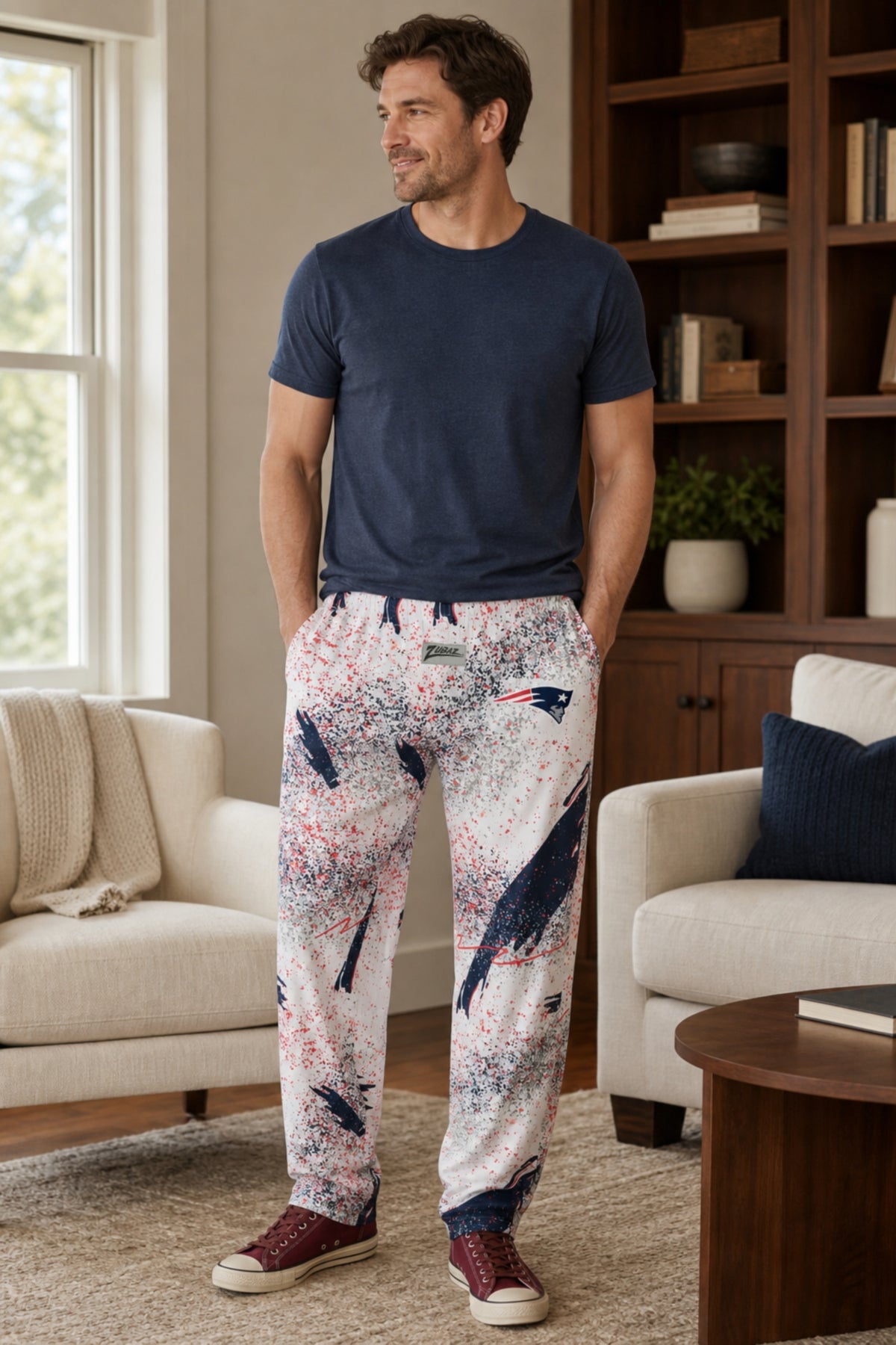 Zubaz NFL New England Patriots Adult Unisex 3 Color Confetti Z88 Screen Print Pants