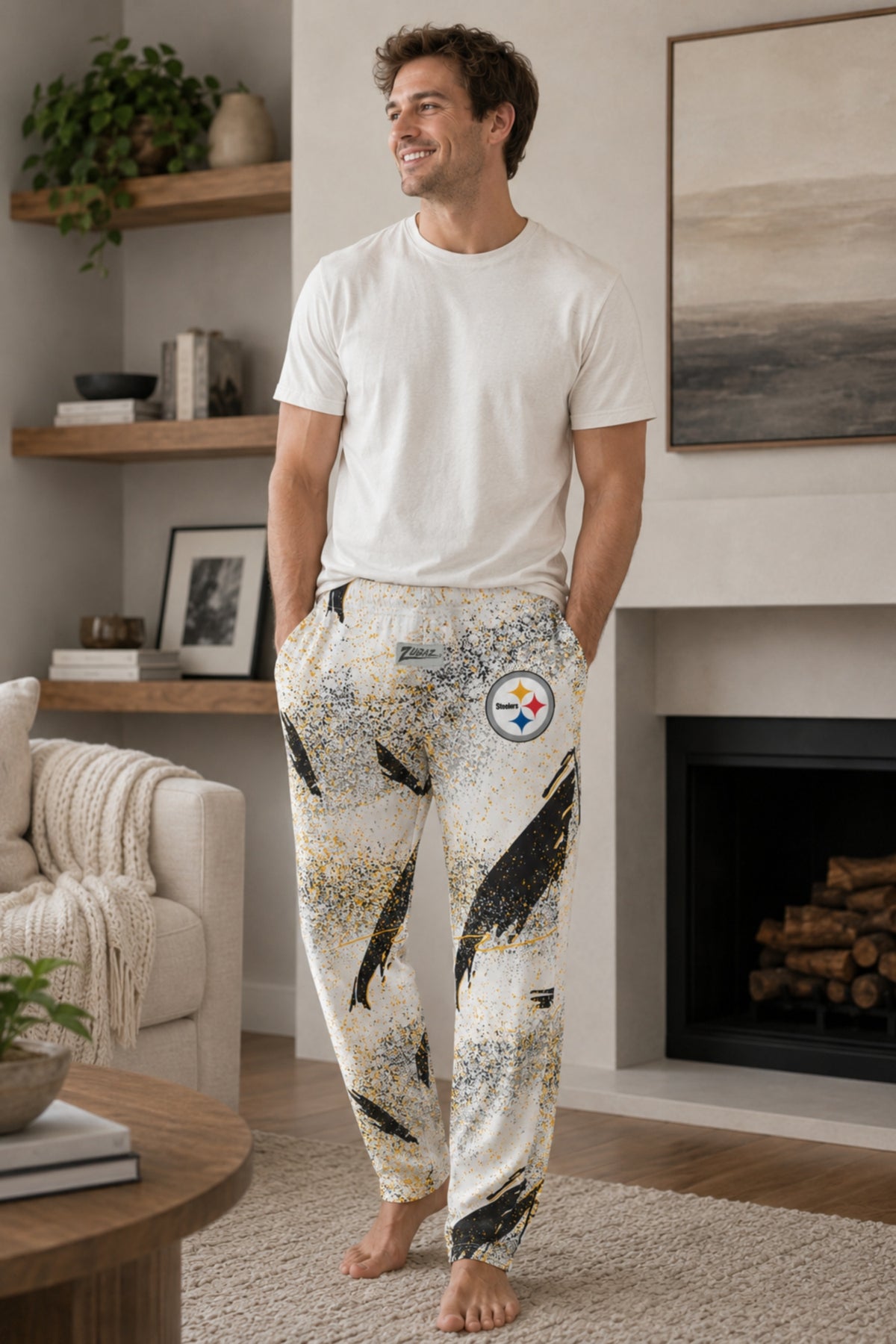 Zubaz NFL Pittsburgh Steelers Adult Unisex 3 Color Confetti Z88 Screen Print Pants