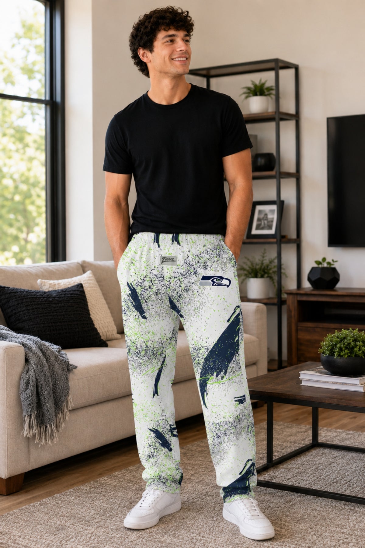 Zubaz NFL Seattle Seahawks Adult Unisex 3 Color Confetti Z88 Screen Print Pants