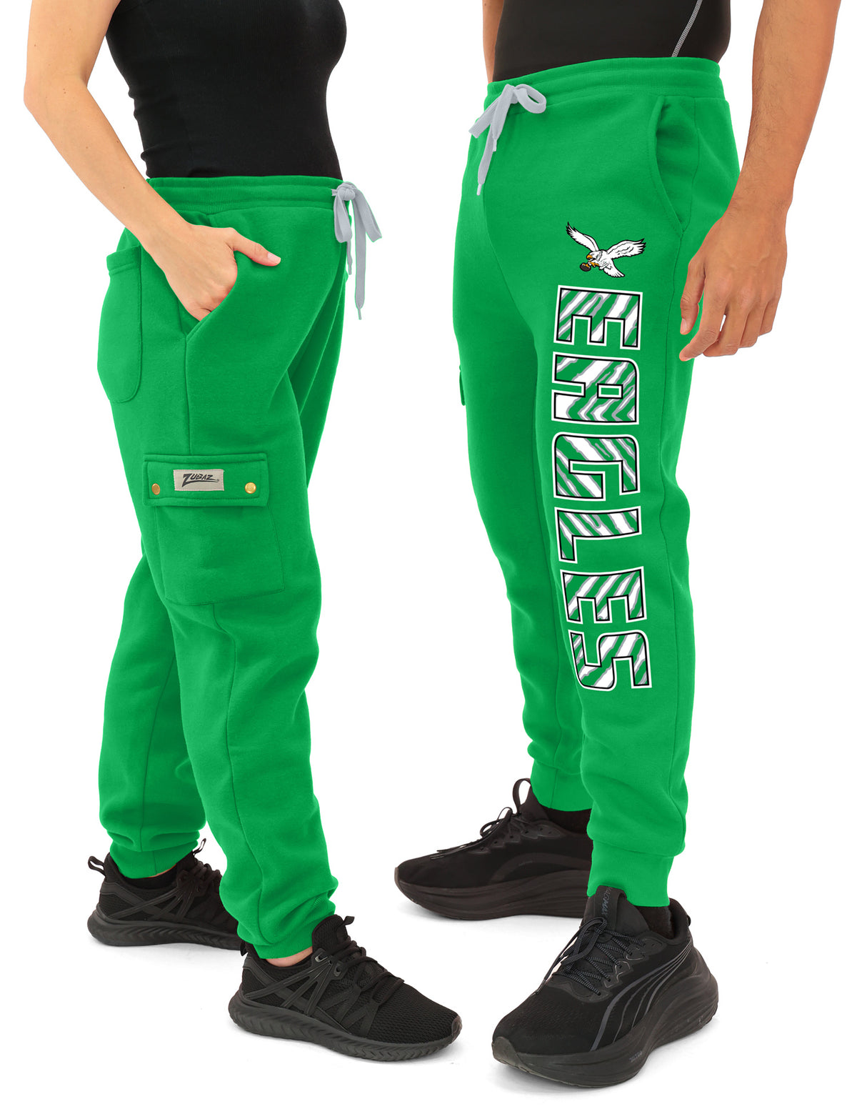 Zubaz NFL Men's Classic Upright Team Color Zebra 3 Color Cargo Joggers, Philadelphia Eagles