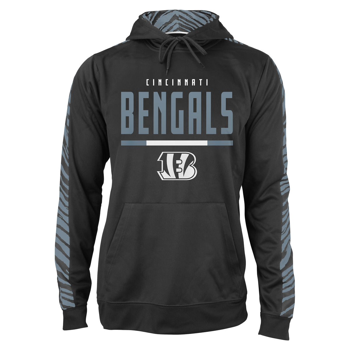Zubaz NFL Men's Black and Grey Tonal Zebra Hoodie and Sleeve Cincinnati Bengals