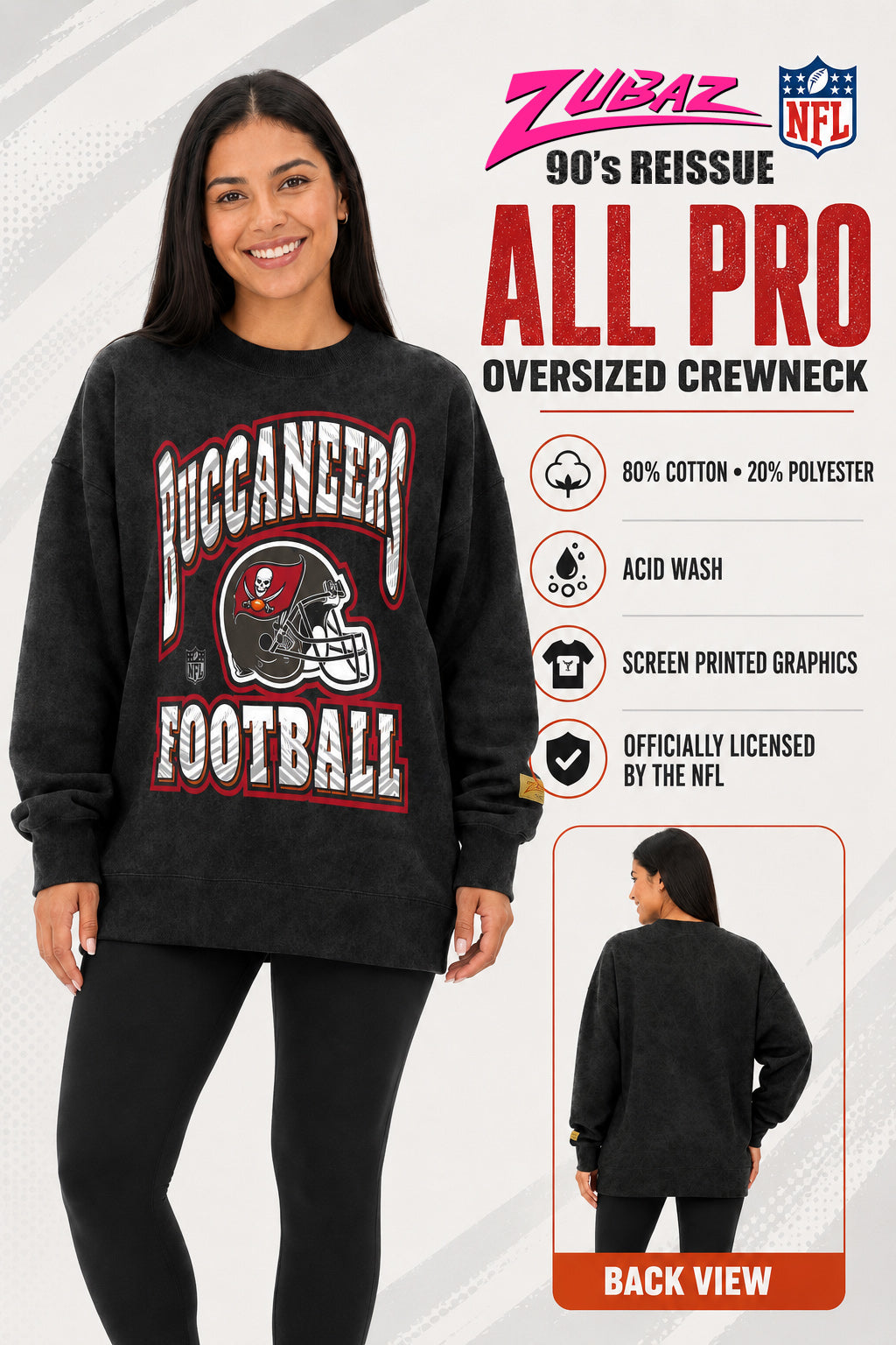 Zubaz NFL New England Patriots Adult Unisex 90s Vintage All Pro Crewneck Sweatshirt