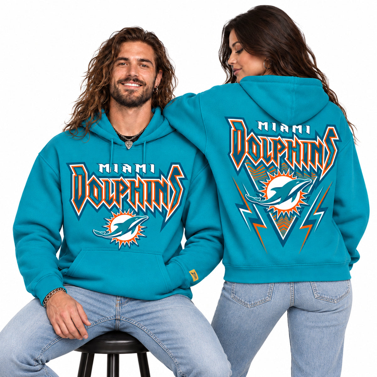 Zubaz NFL Men's & Women's 90s Heavy Metal Hoodie, Miami Dolphins