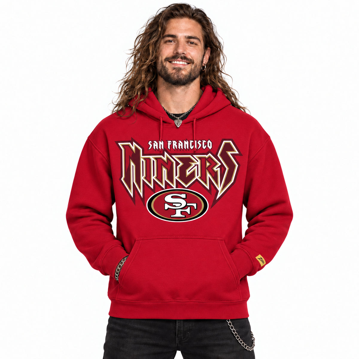 Zubaz NFL San Francisco 49ers Unisex 90s Vintage Heavy Metal Hoodie
