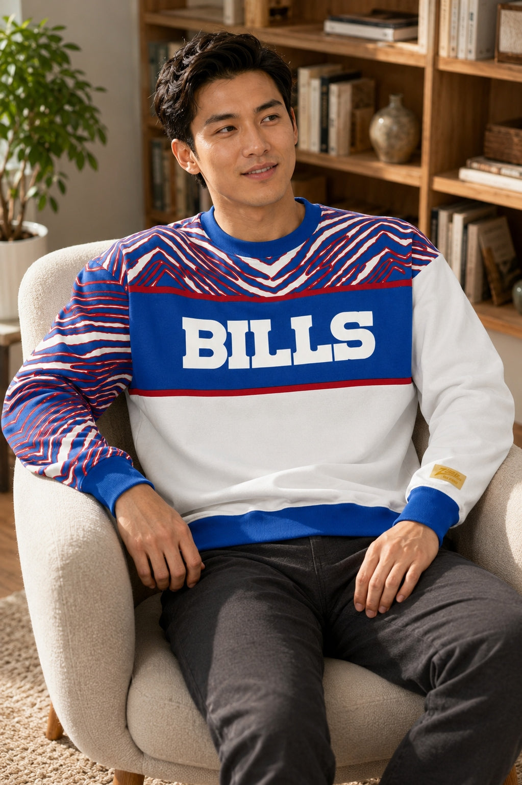Zubaz NFL Men's & Women's 90s Strong Arm Crew, Buffalo Bills