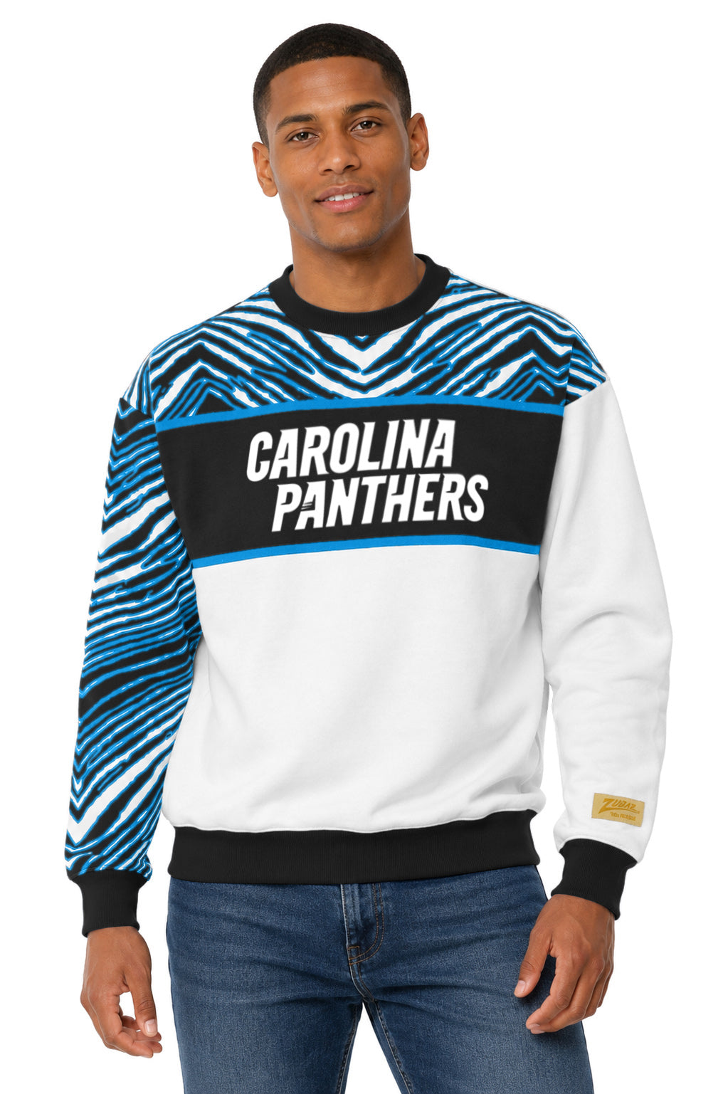 Zubaz NFL Men's & Women's 90s Strong Arm Crew, Carolina Panthers