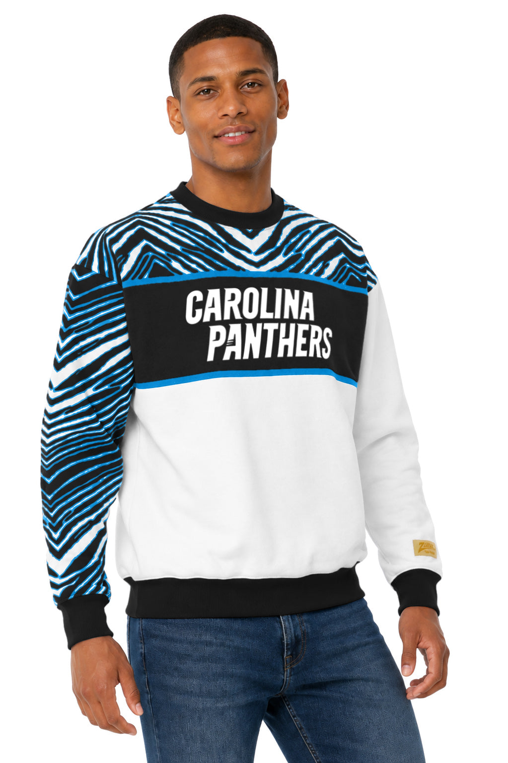 Zubaz NFL Men's & Women's 90s Strong Arm Crew, Carolina Panthers
