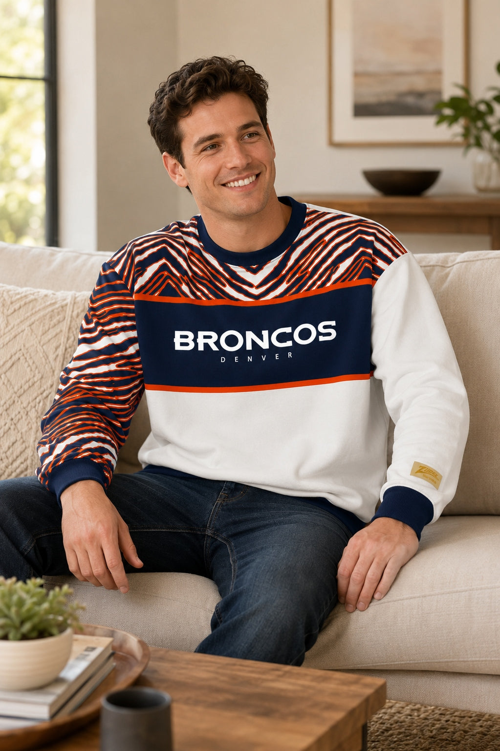 Zubaz NFL Men's & Women's 90s Strong Arm Crew, Denver Broncos