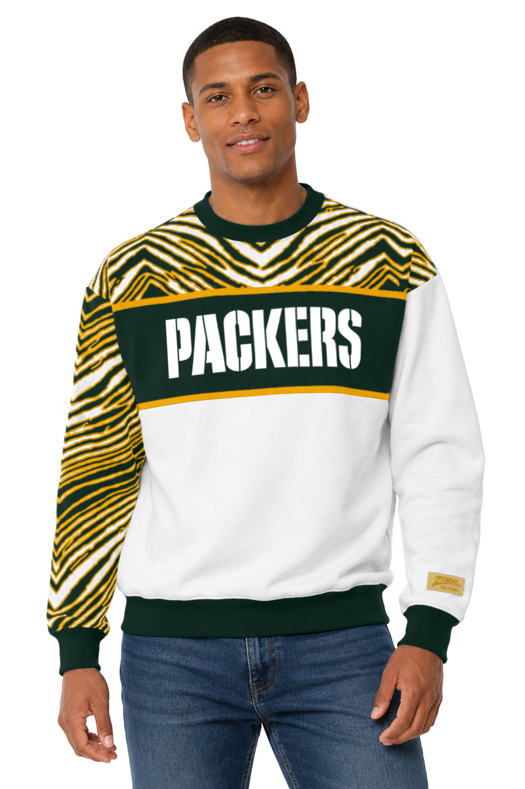 Zubaz NFL Men's & Women's 90s Strong Arm Crew, Green Bay Packers