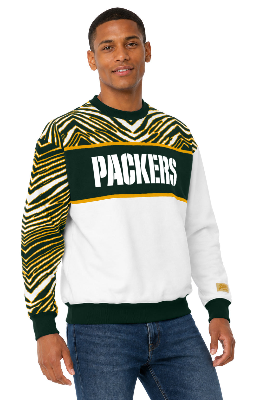 Zubaz NFL Men's & Women's 90s Strong Arm Crew, Green Bay Packers