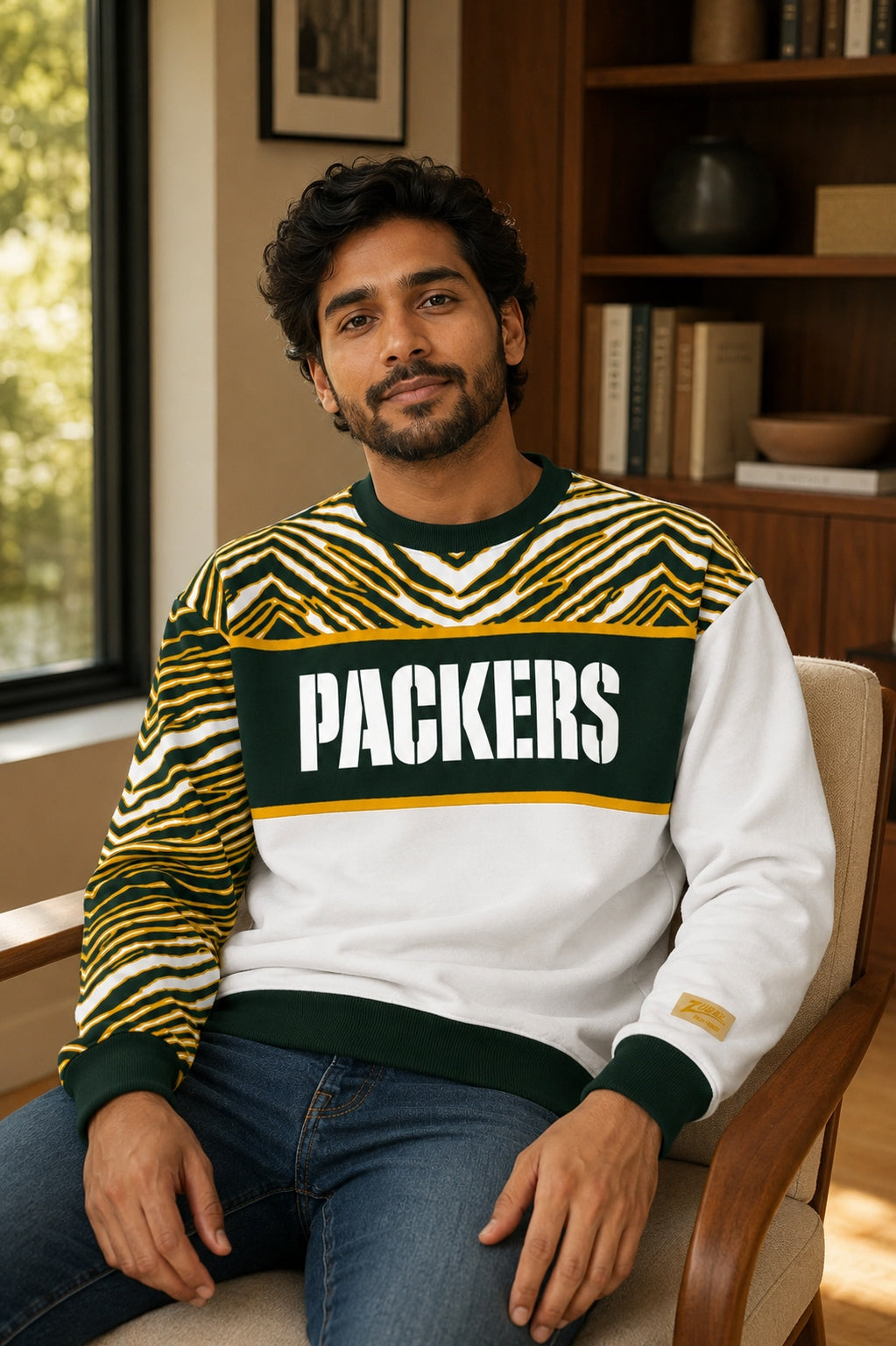Zubaz NFL Men's & Women's 90s Strong Arm Crew, Green Bay Packers
