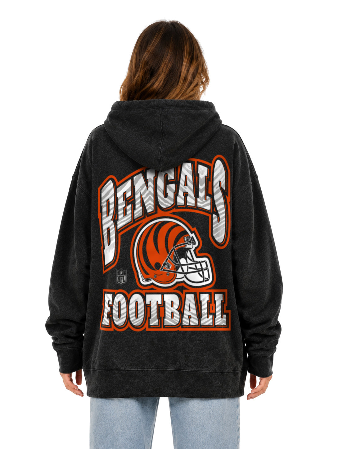 Zubaz NFL Cincinnati Bengals Unisex Black Zebra Fade 90s Vintage All Pro Hoodie