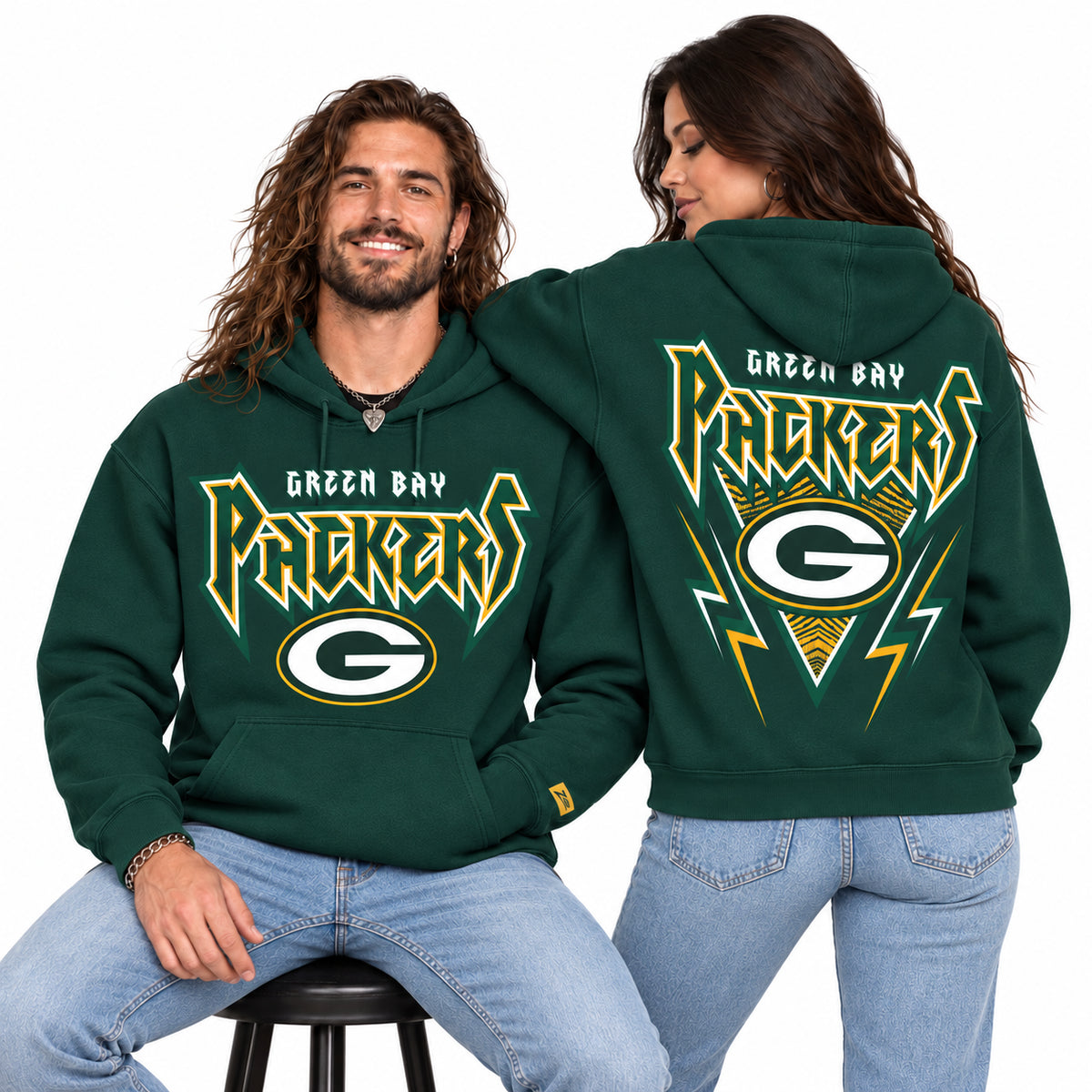 Zubaz NFL Men's & Women's 90s Heavy Metal Hoodie, Green Bay Packers