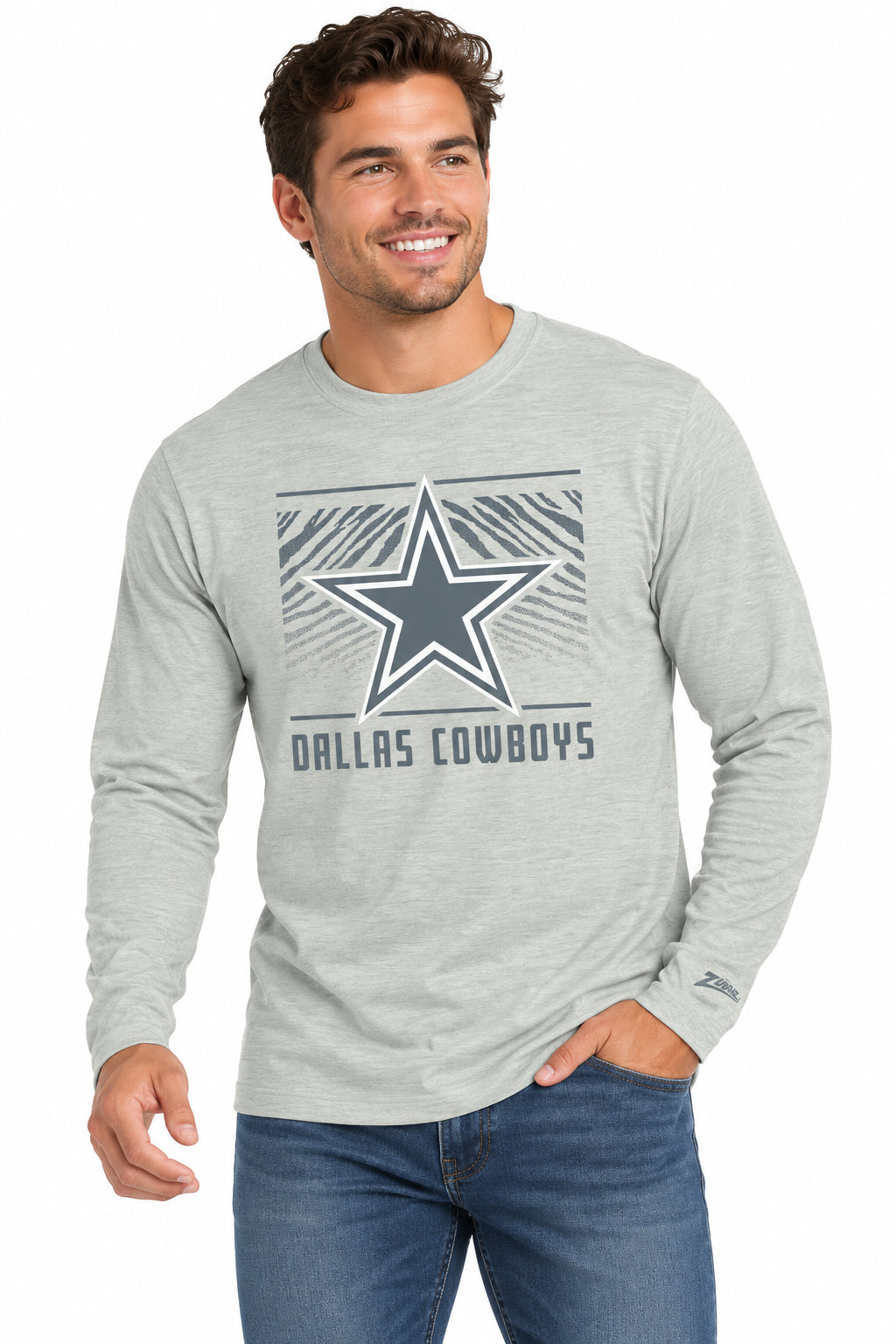 Zubaz NFL Dallas Cowboys Men's Heather Gray Tunnel Tonal Long-Sleeve T-Shirt