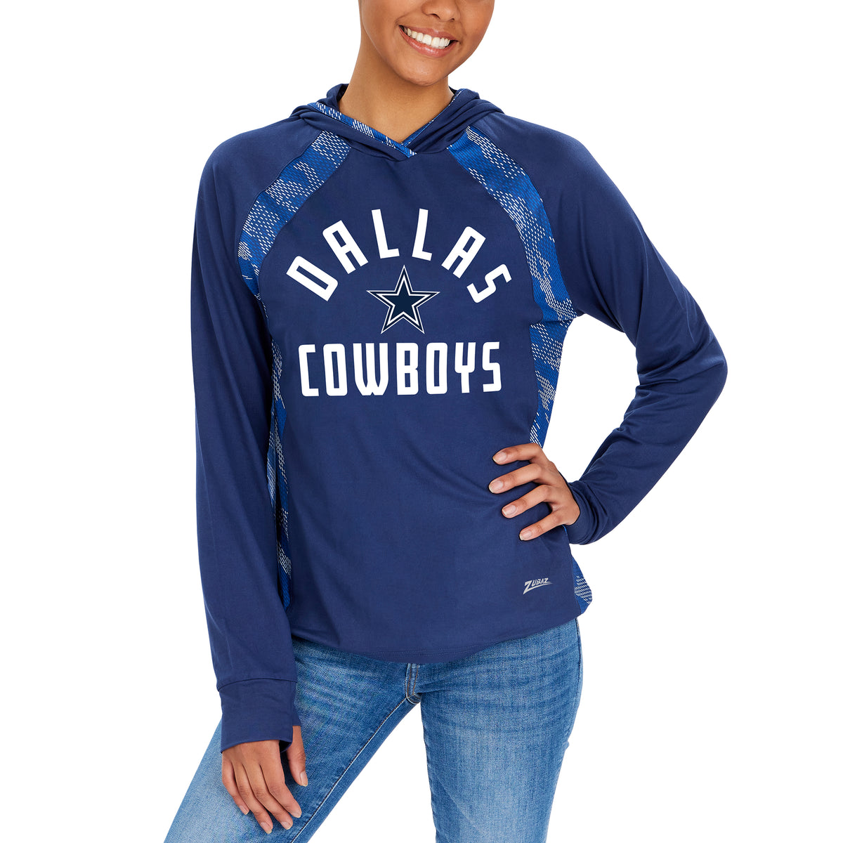Zubaz NFL Dallas Cowboys Women's Viper Accent Elevated Lightweight Hoodie - front