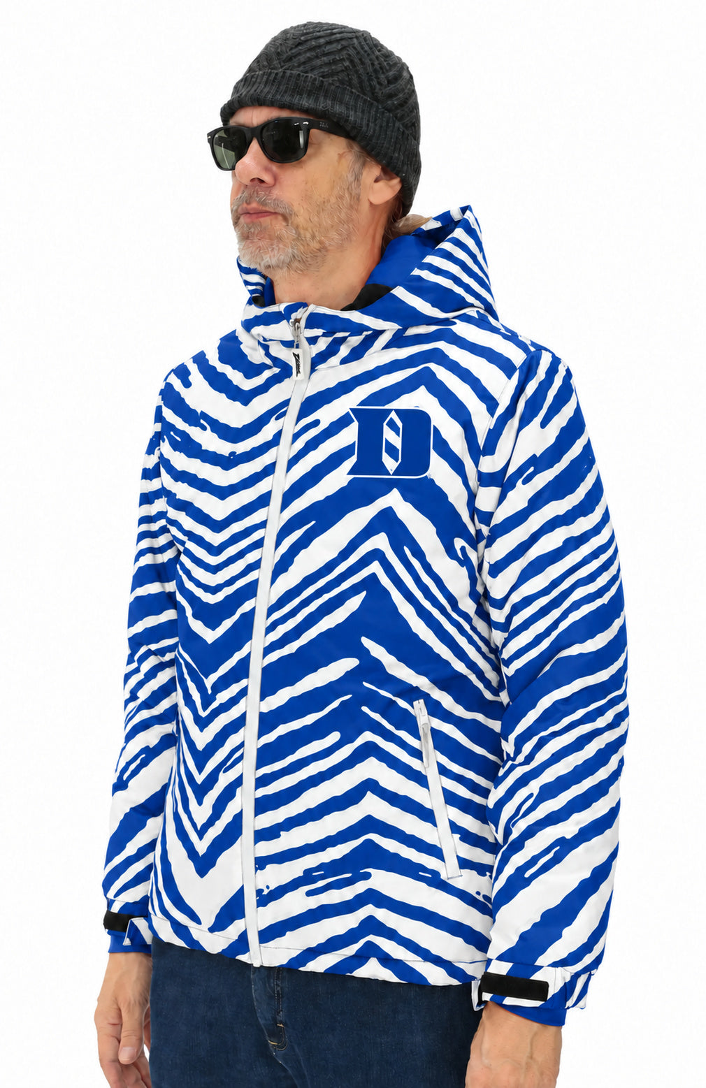 Zubaz NCAA Duke Blue Devils Adult Unisex Team Color Zebra Bleacher Blazer Snow Jacket