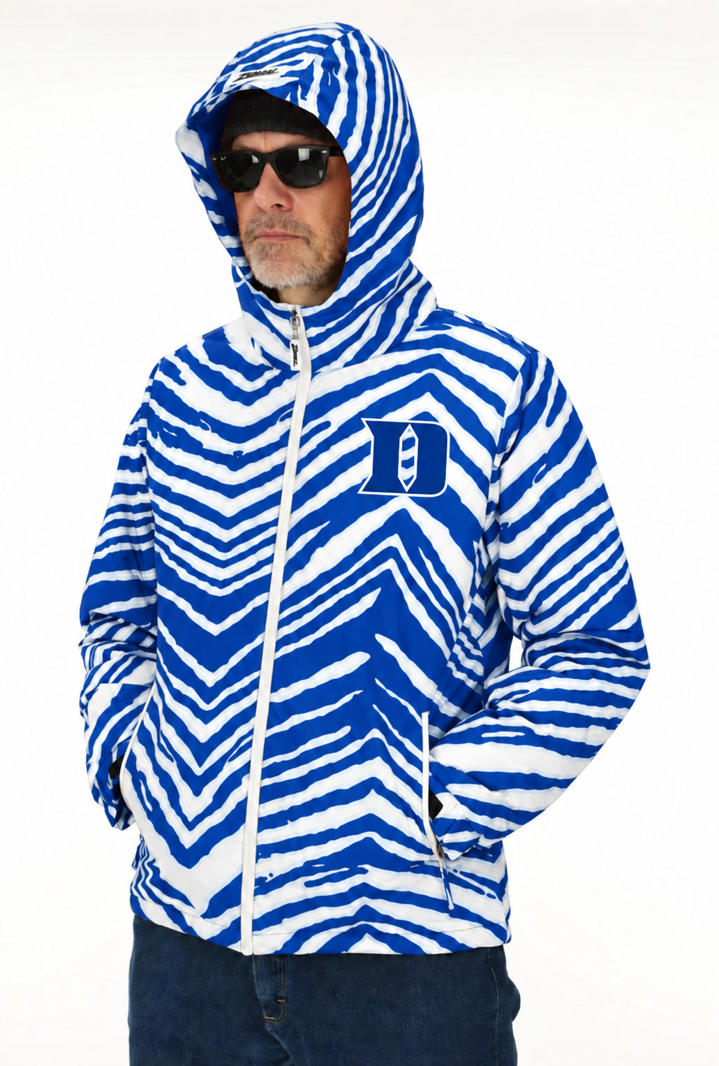 Zubaz NCAA Duke Blue Devils Adult Unisex Team Color Zebra Bleacher Blazer Snow Jacket
