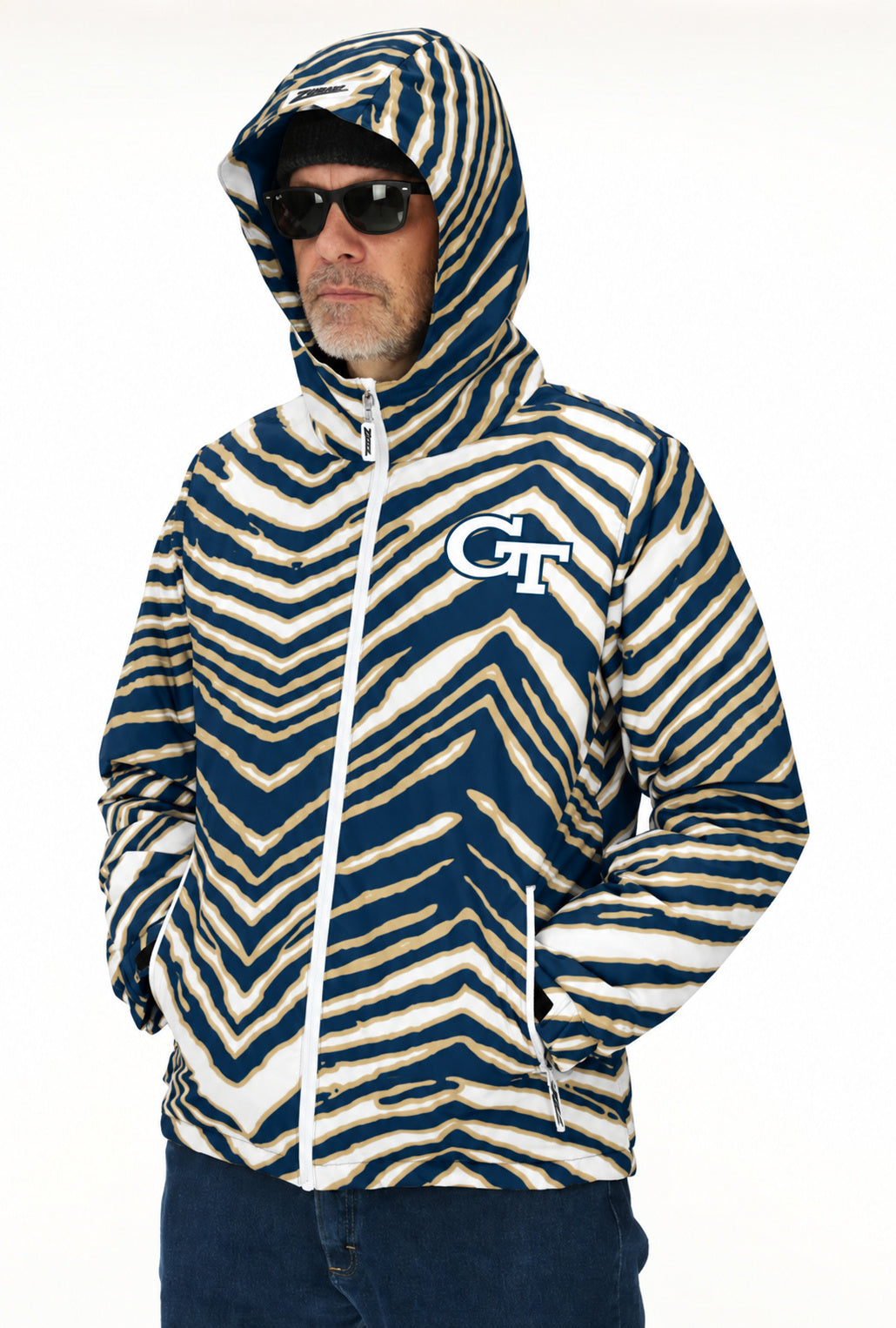 Zubaz NCAA Georgia Tech Yellow Jackets Adult Unisex Team Color Zebra Bleacher Blazer Snow Jacket