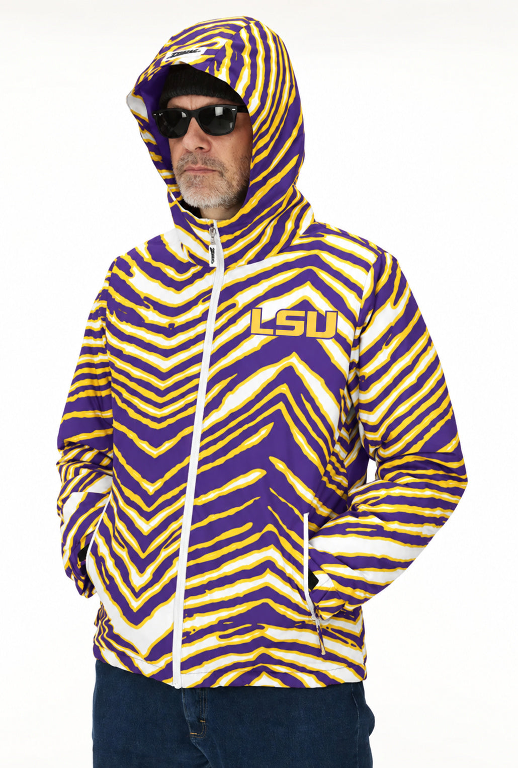 Zubaz NCAA LSU Tigers Adult Unisex Team Color Zebra Bleacher Blazer Snow Jacket