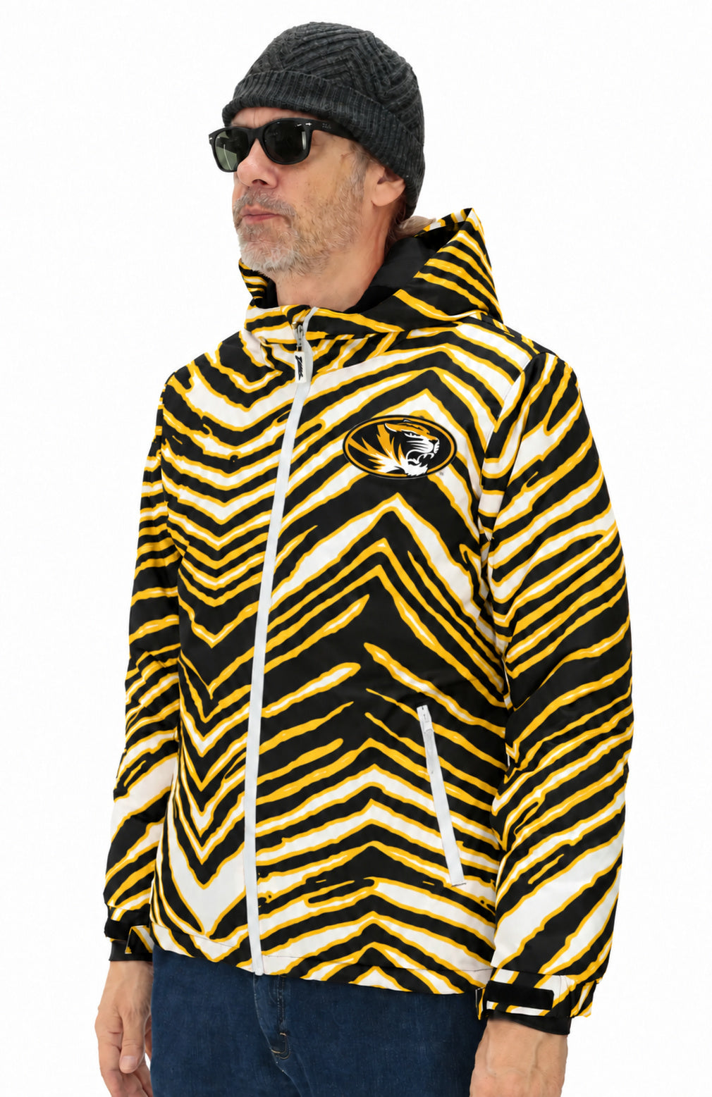 Zubaz NCAA Missouri Tigers Adult Unisex Team Color Zebra Bleacher Blazer Snow Jacket