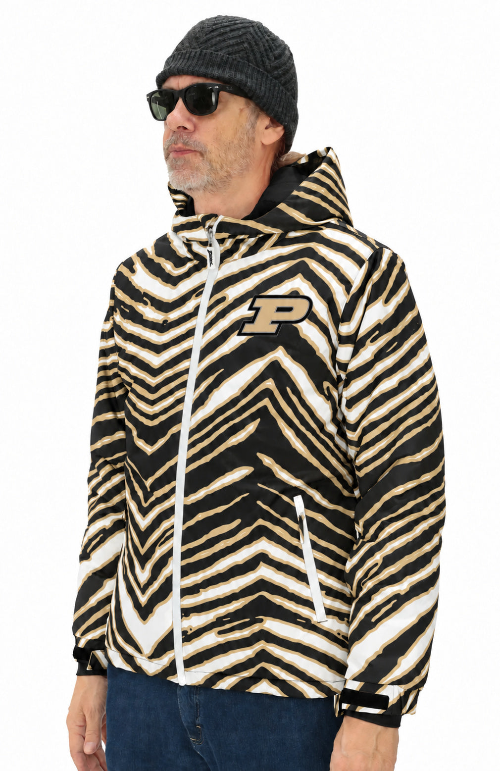 Zubaz NCAA Purdue Boilermakers Adult Unisex Team Color Zebra Bleacher Blazer Snow Jacket