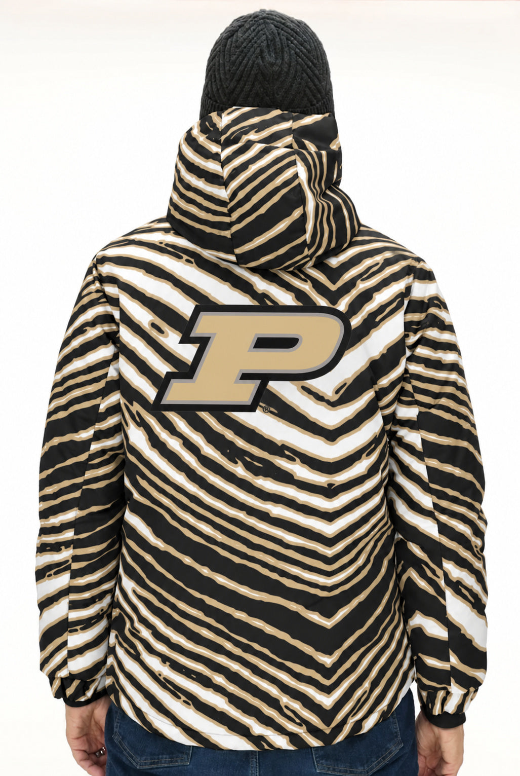 Zubaz NCAA Purdue Boilermakers Adult Unisex Team Color Zebra Bleacher Blazer Snow Jacket
