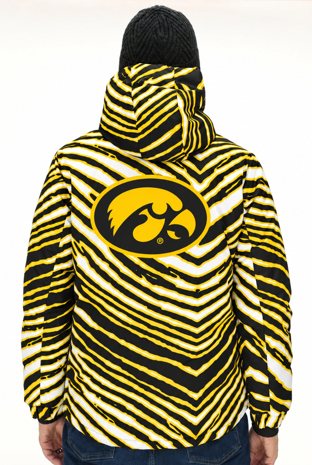 Zubaz NCAA Iowa Hawkeyes Adult Unisex Team Color Zebra Bleacher Blazer Snow Jacket