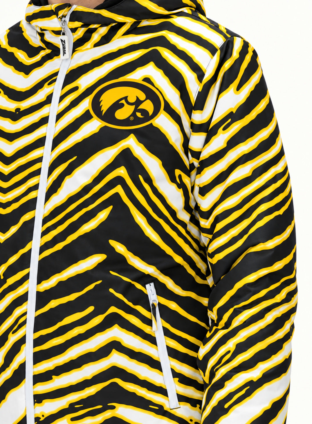 Zubaz NCAA Iowa Hawkeyes Adult Unisex Team Color Zebra Bleacher Blazer Snow Jacket