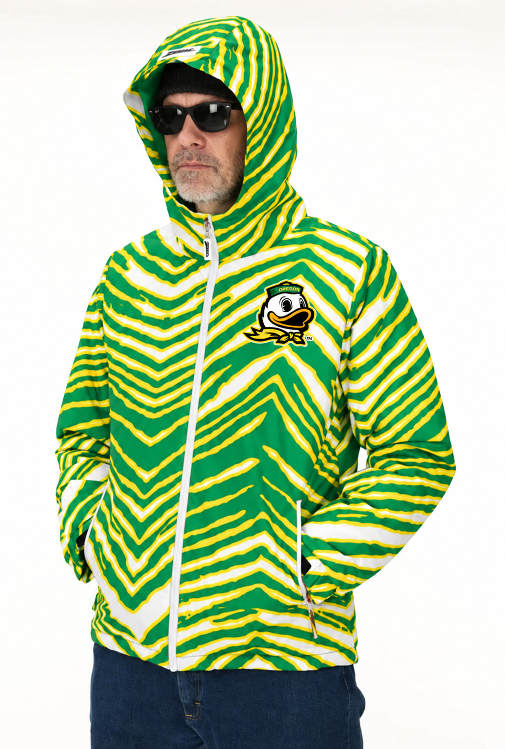 Zubaz NCAA Oregon Ducks Adult Unisex Team Color Zebra Bleacher Blazer Snow Jacket
