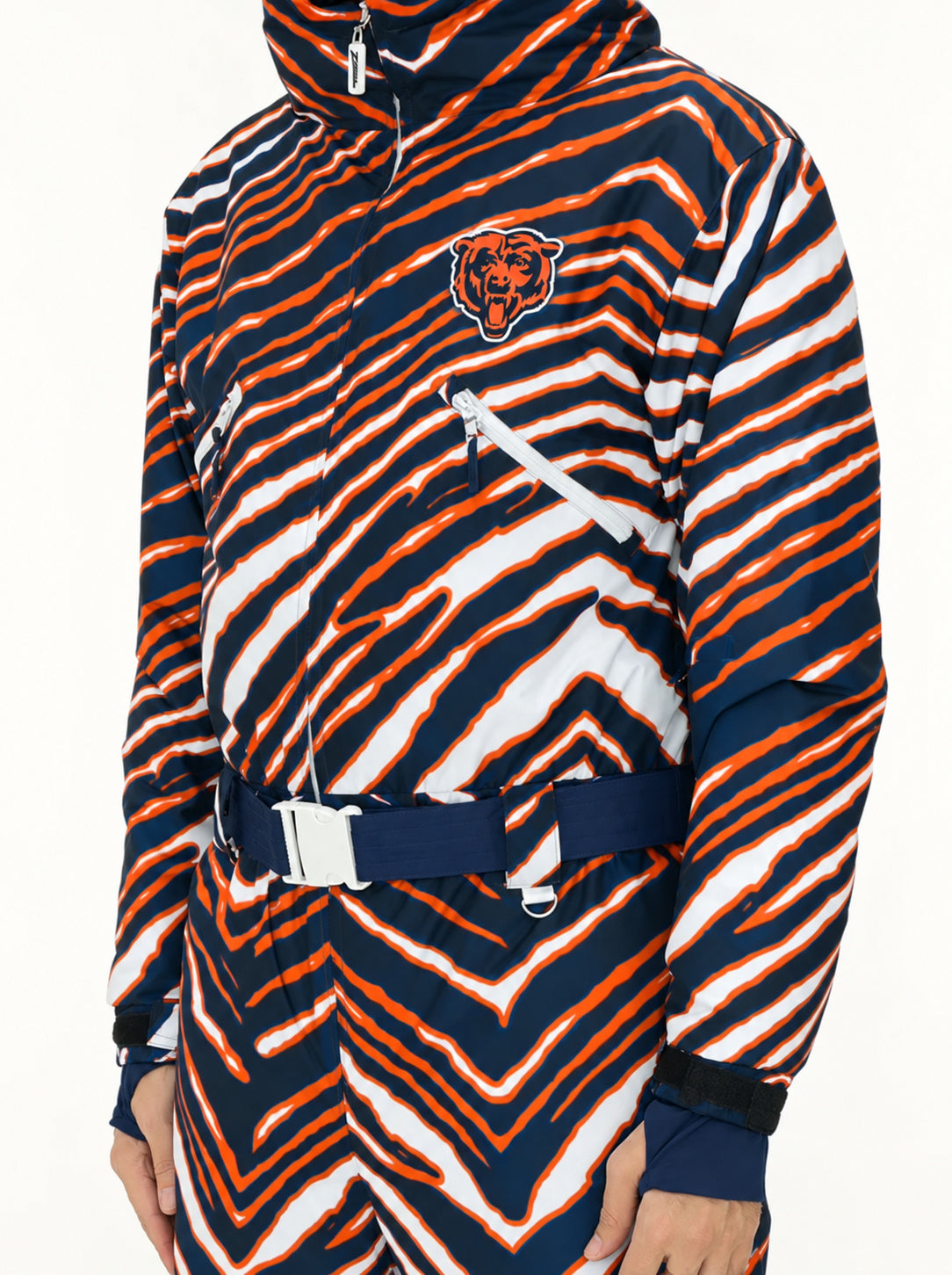 Zubaz NFL Adult Unisex Zebra Team Color Tundra Tux Snowsuit, Chicago Bears