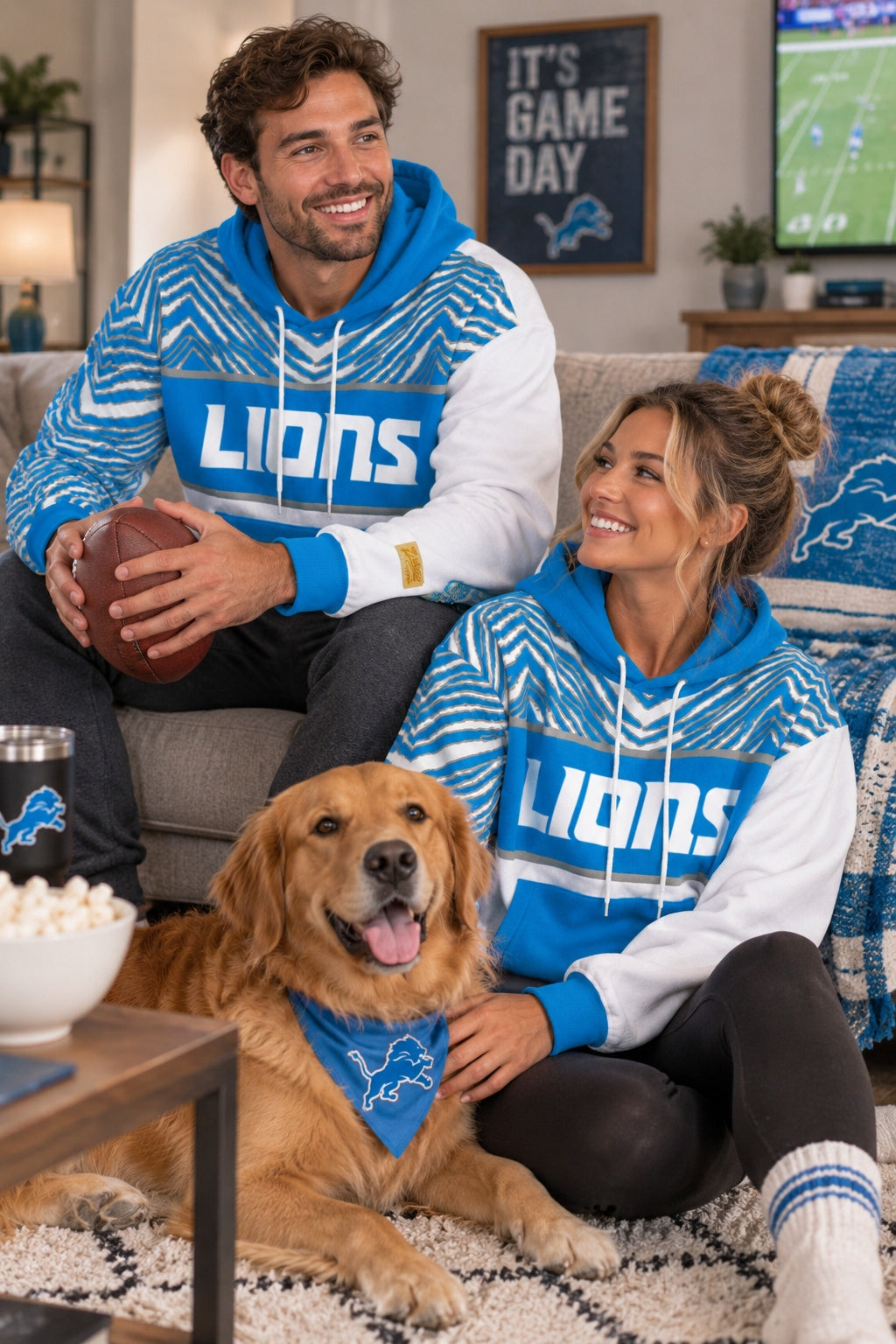 Zubaz NFL Men's & Women's 90s Strong Arm Hoodie, Detroit Lions