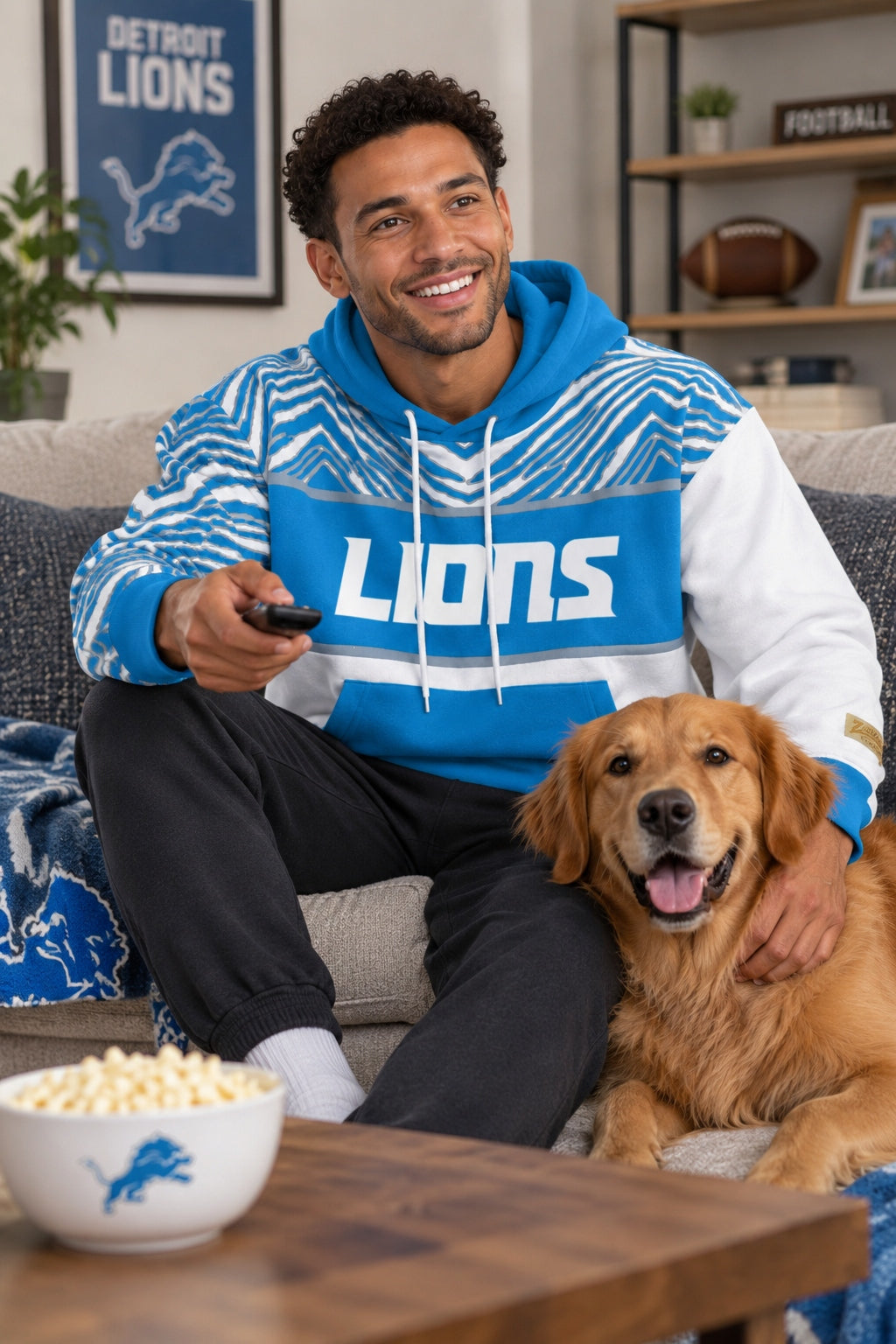 Zubaz NFL Men's & Women's 90s Strong Arm Hoodie, Detroit Lions