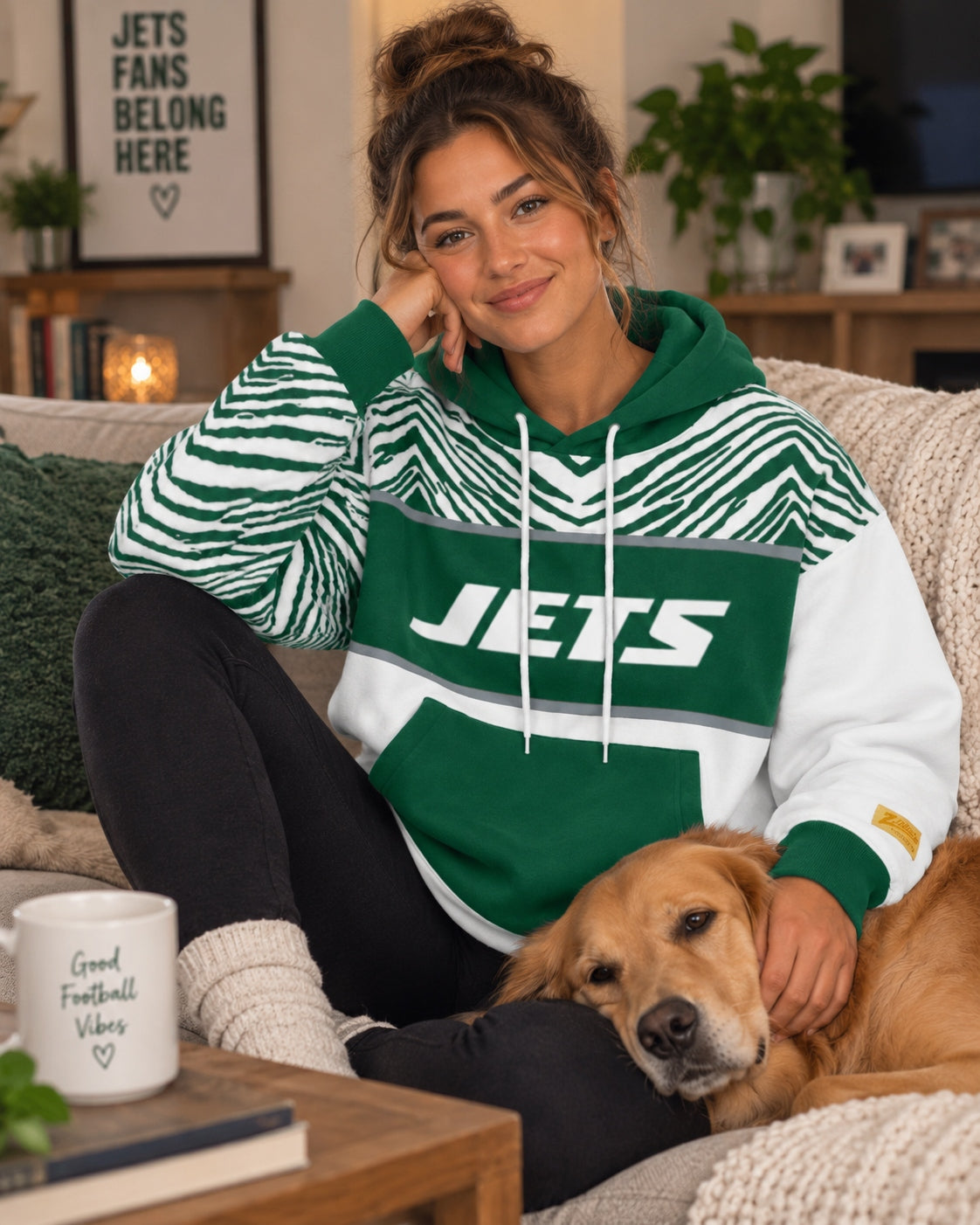 Zubaz NFL New York Jets Unisex 90s Vintage Strong Arm Hoodie