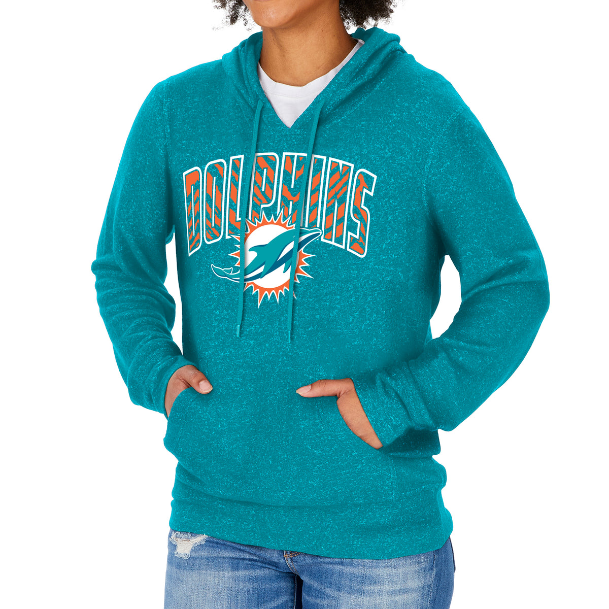 Zubaz NFL Miami Dolphins Women's Marled Zebra Graphic Soft Hoodie
