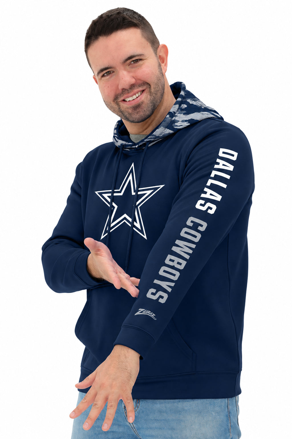 Zubaz NFL Dallas Cowboys Men's Camo Line Hood Front and Sleeve Print Hoodie