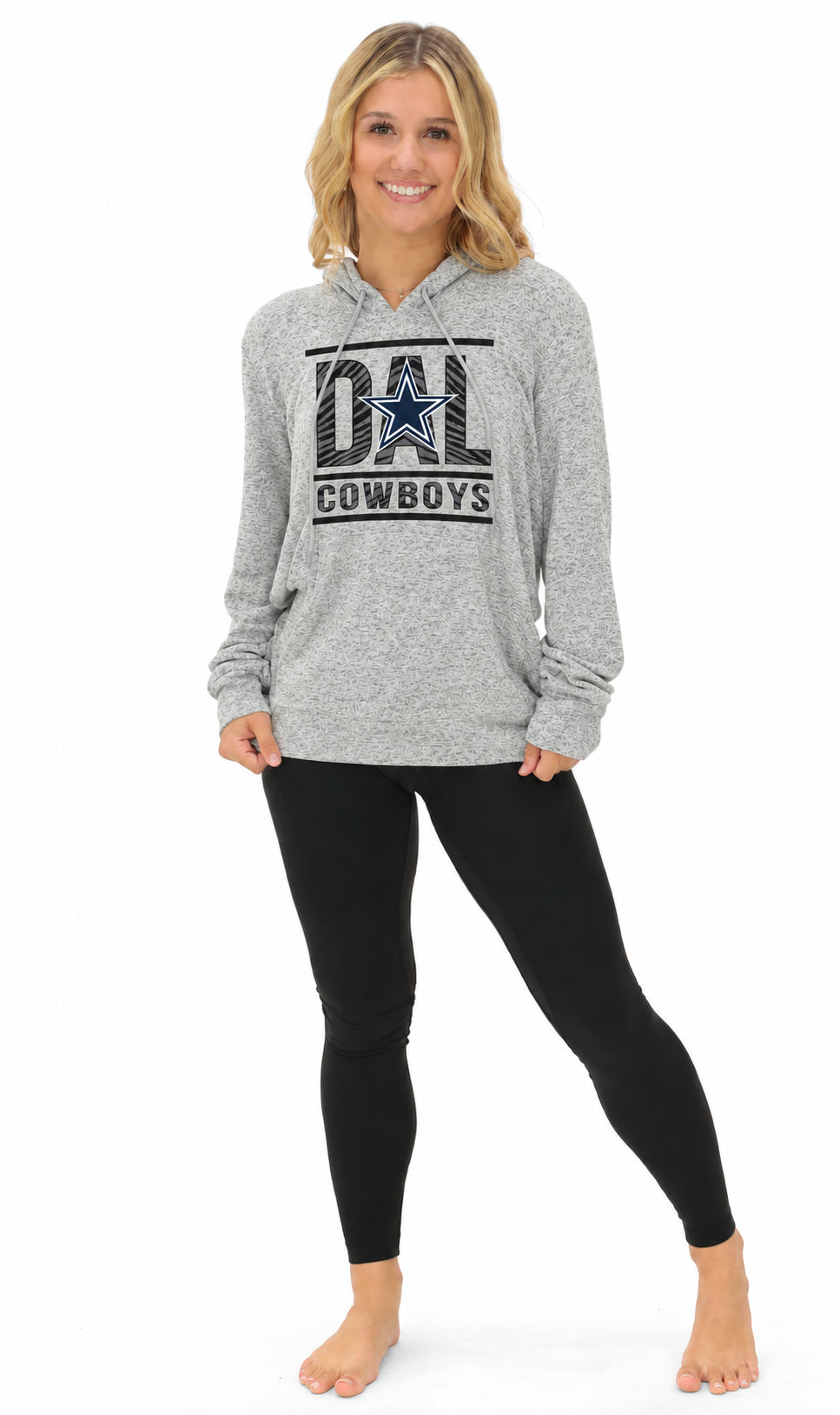 Zubaz NFL Dallas Cowboys Women's Gray Goal Line Soft Marled Hoodie