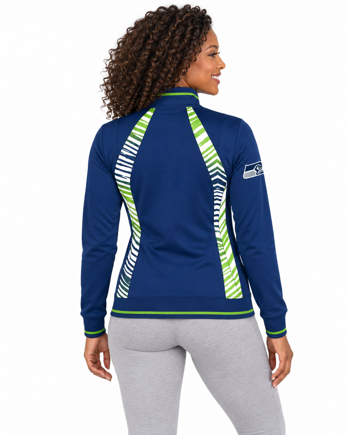 Zubaz NFL Seattle Seahawks Women's Zebra Ombre Elevated Mock Track Full-Zip Top