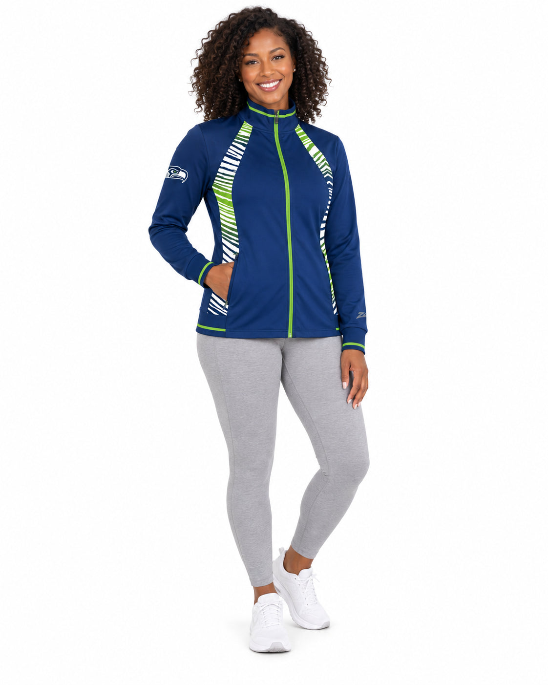 Zubaz NFL Seattle Seahawks Women's Zebra Ombre Elevated Mock Track Full-Zip Top
