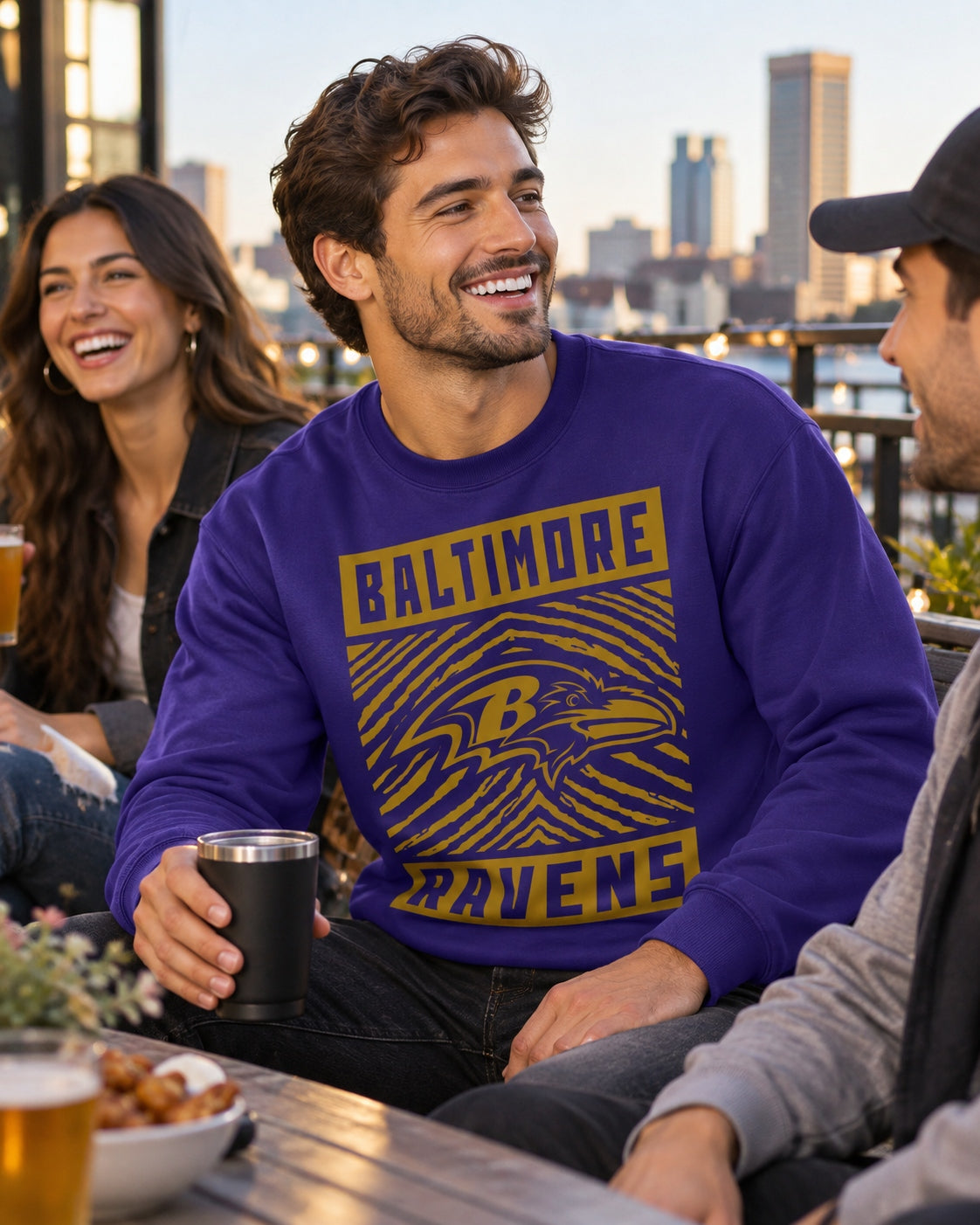 Zubaz NFL Baltimore Ravens Men's Gridiron Crewneck