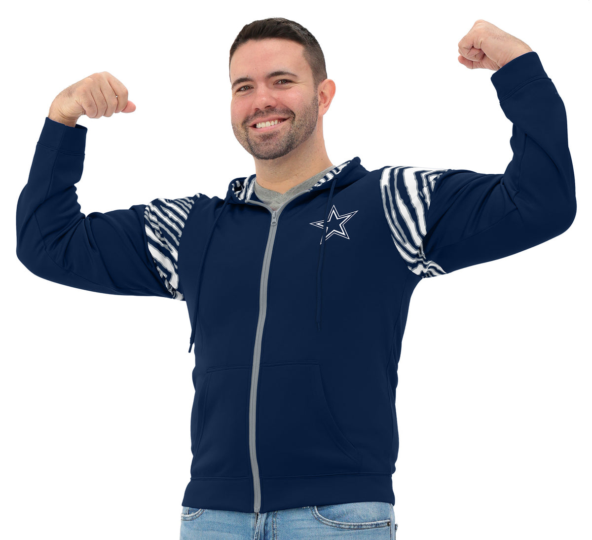 Zubaz NFL Dallas Cowboys Men's 3 Color Zebra Bands and Hood-Liner Play Action Full-Zip Hoodie - view 1