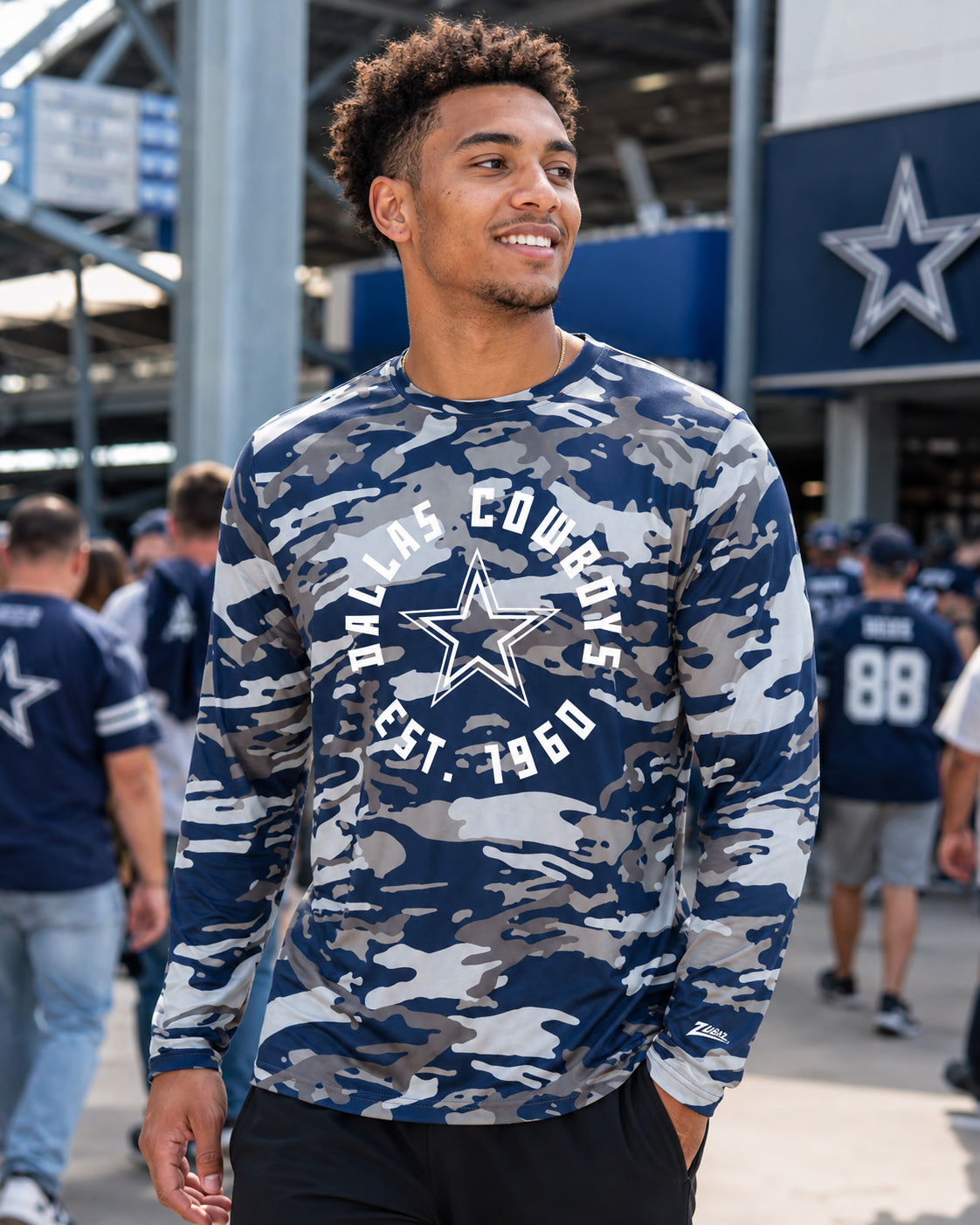 Zubaz NFL Dallas Cowboys Men's Alternate Color Camo White Circle Logo Long-Sleeve T-Shirt