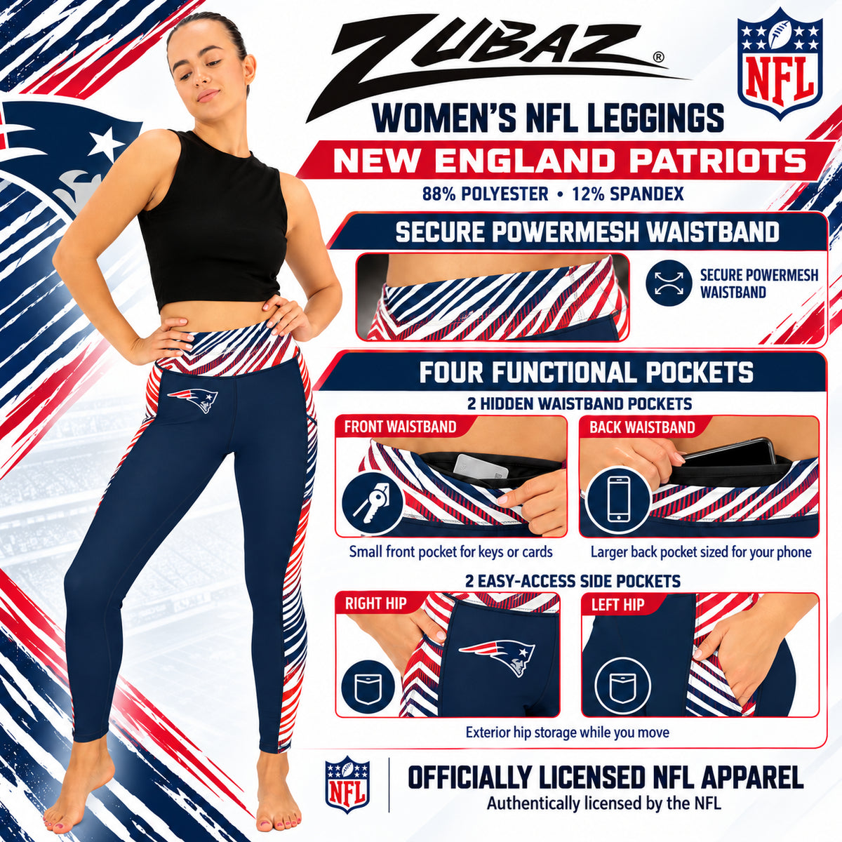 Zubaz NFL Women's Elevated Zebra Ombre Leggings, New England Patriots