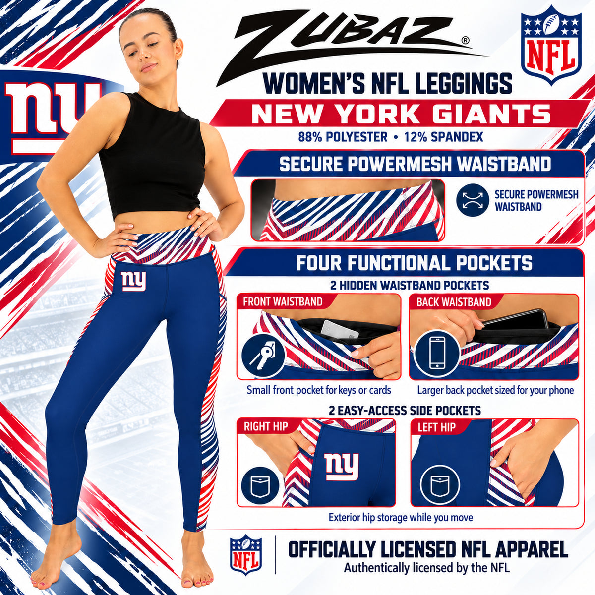 Zubaz NFL Women's Elevated Zebra Ombre Leggings, New York Giants