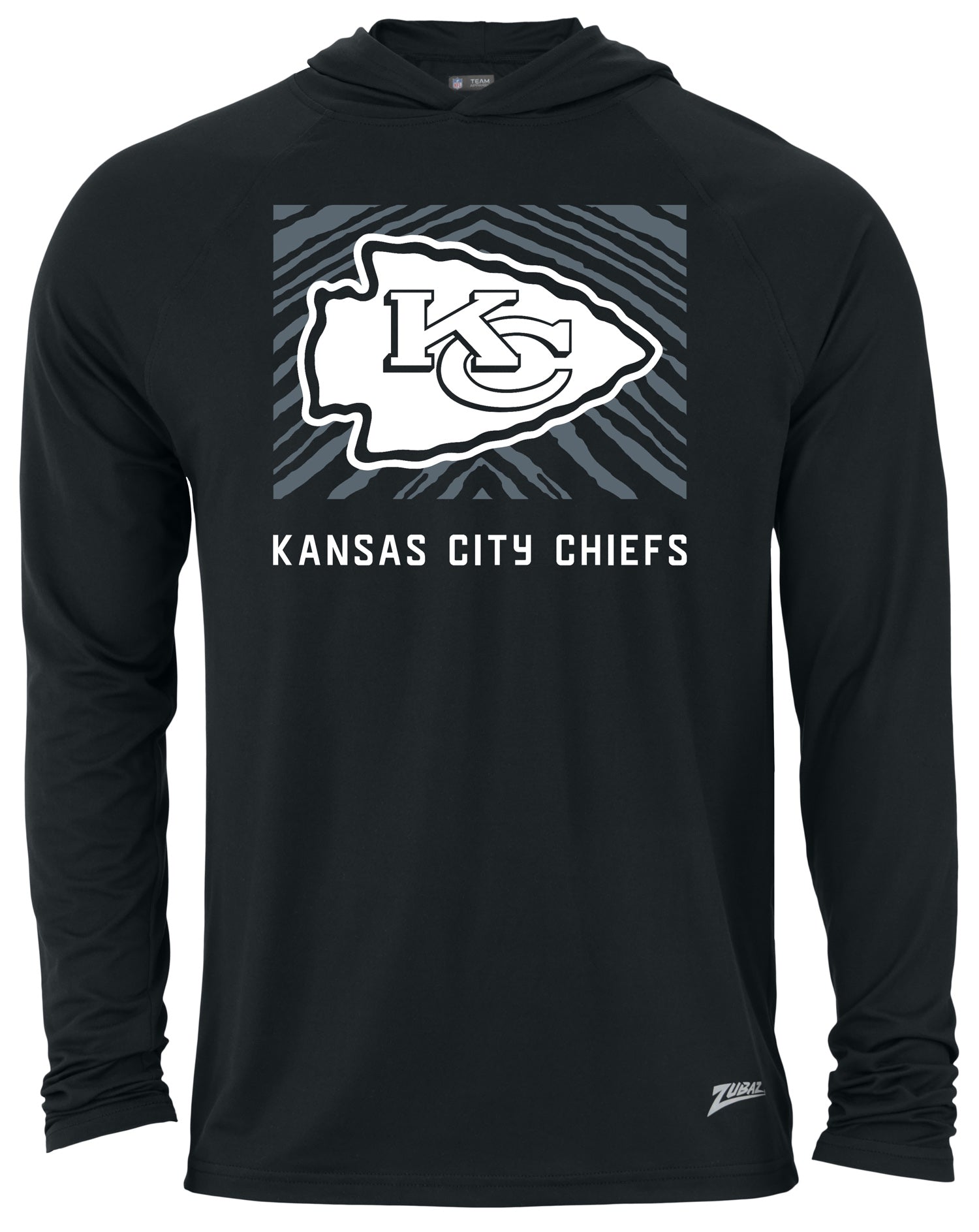 Zubaz NFL Men's Light Weight Black Body Hoodie, Gray Zebra Square Logo, Kansas City Chiefs - Official NFL Chiefs Zubaz Appare