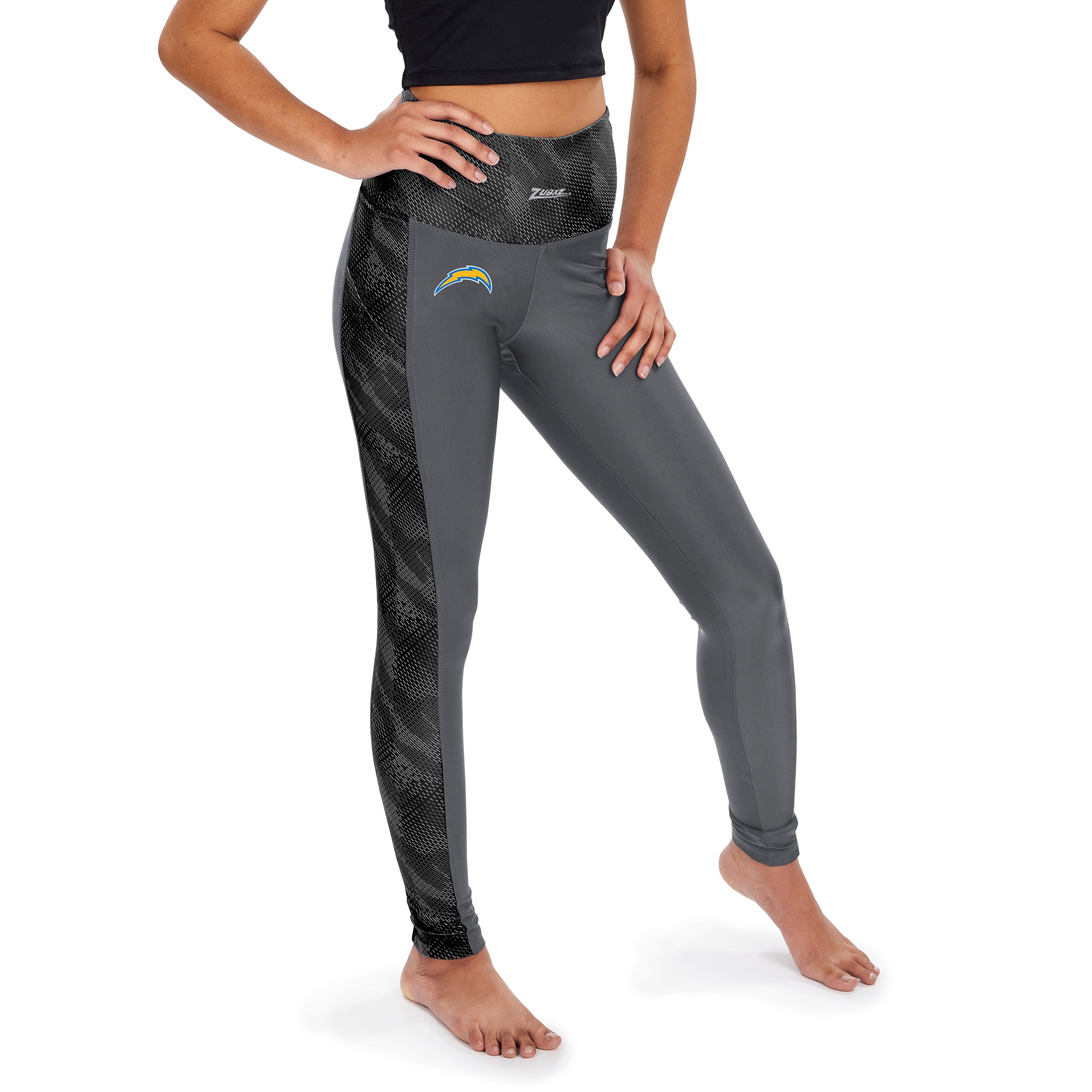 Zubaz NFL WOMEN'S LOS ANGELES CHARGERS SOLID GRAY ELEVATED LEGGING W/ POCKETS & TONAL BLACK VIPER DETAIL - Official NFL Charg