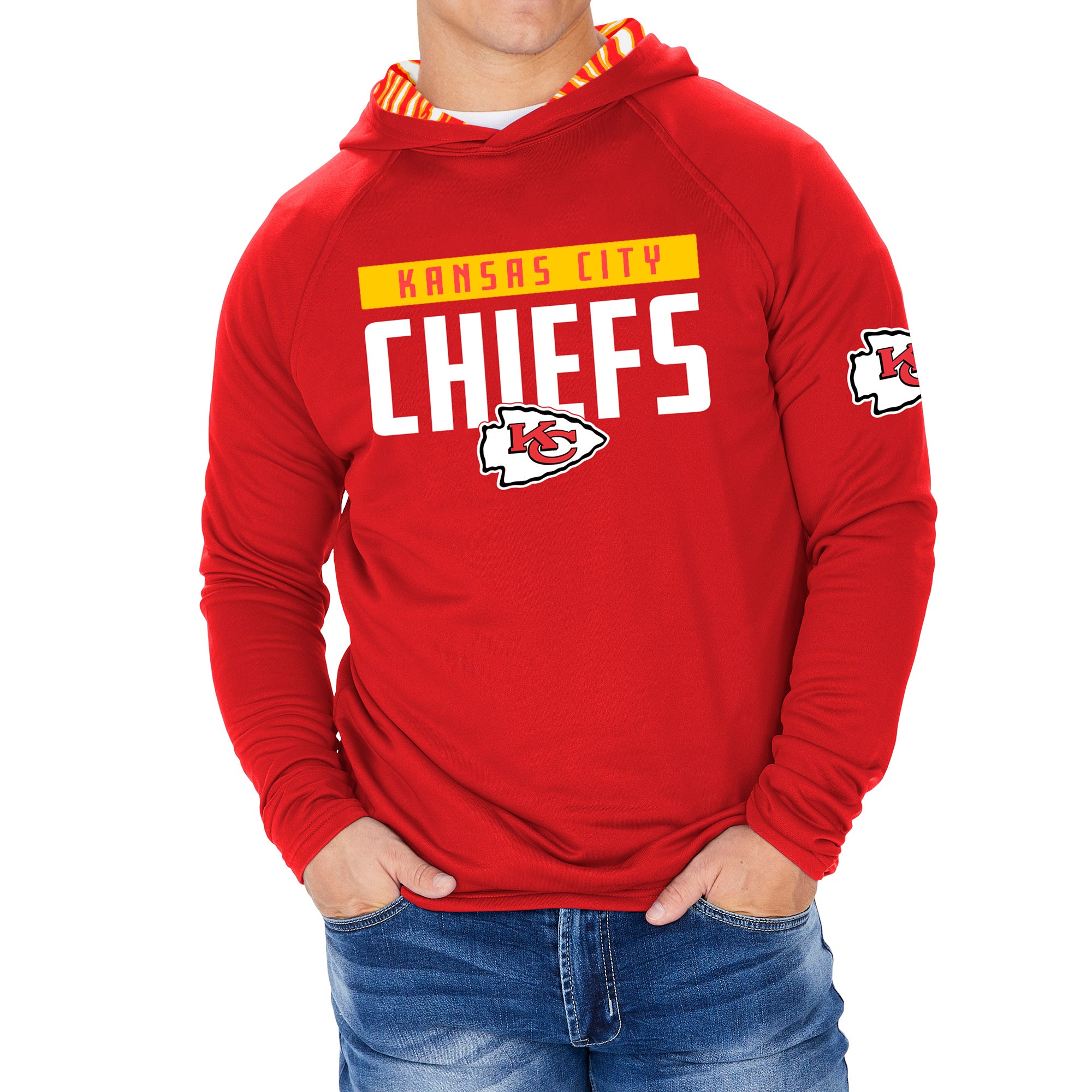 Zubaz NFL Men's Light Weight Team Color Hoodie With 3 Tone Zebra Lined Hood, Great Play Logo, Kansas City Chiefs - Official N