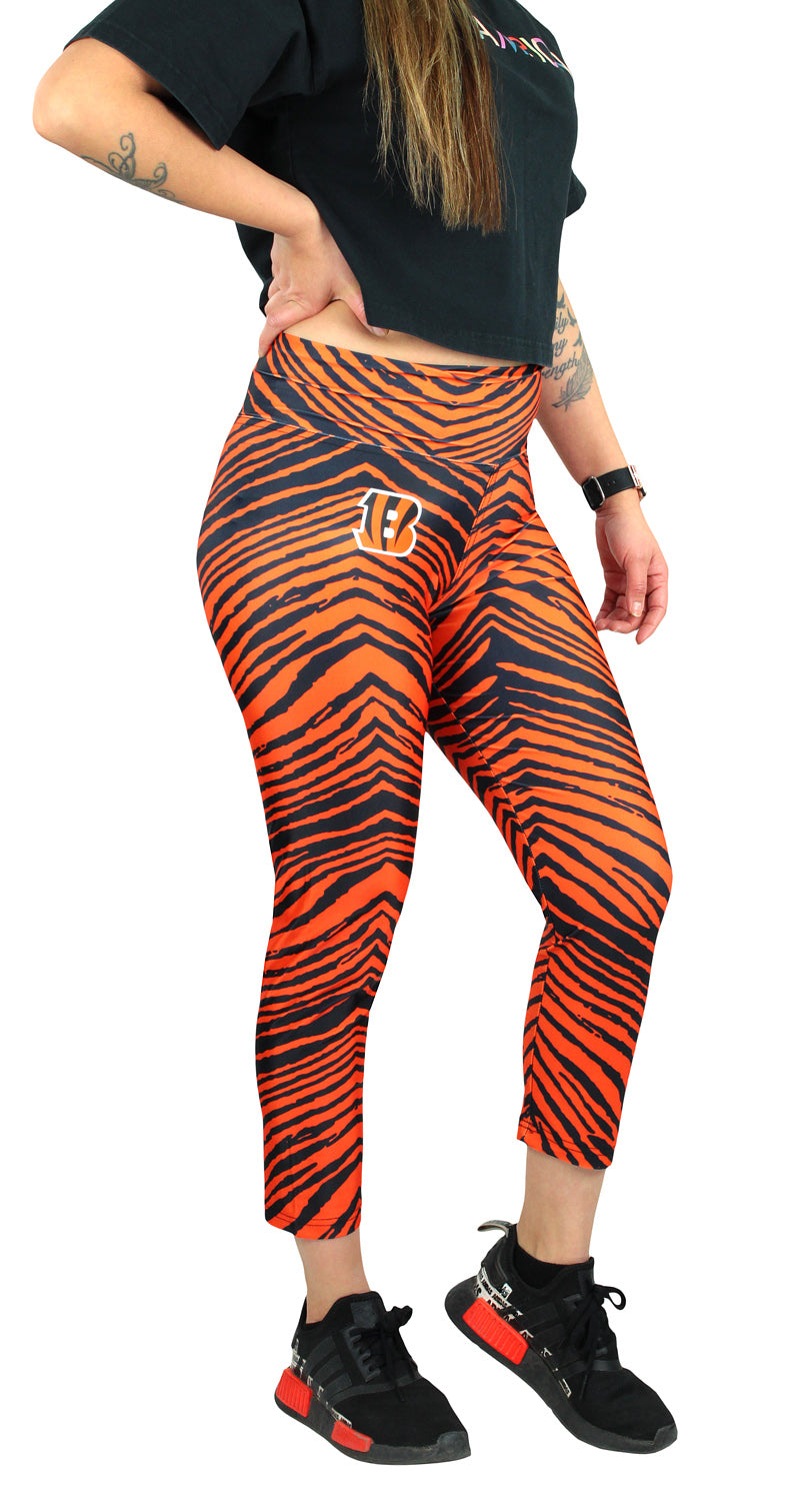 Zubaz NFL Women's Cincinnati Bengals Color Zebra Print Capri Legging